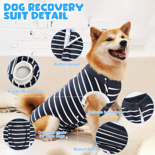 Dog & Cat Recovery Suits - Post-Surgery Protective Wear for Spay/Neuter, Breathable Anti-Licking Surgical Onesie for Female & Male Pets (Blue White Stripes, Size S) - Ideal for Wound Protection & Comfort After Vet Procedures
