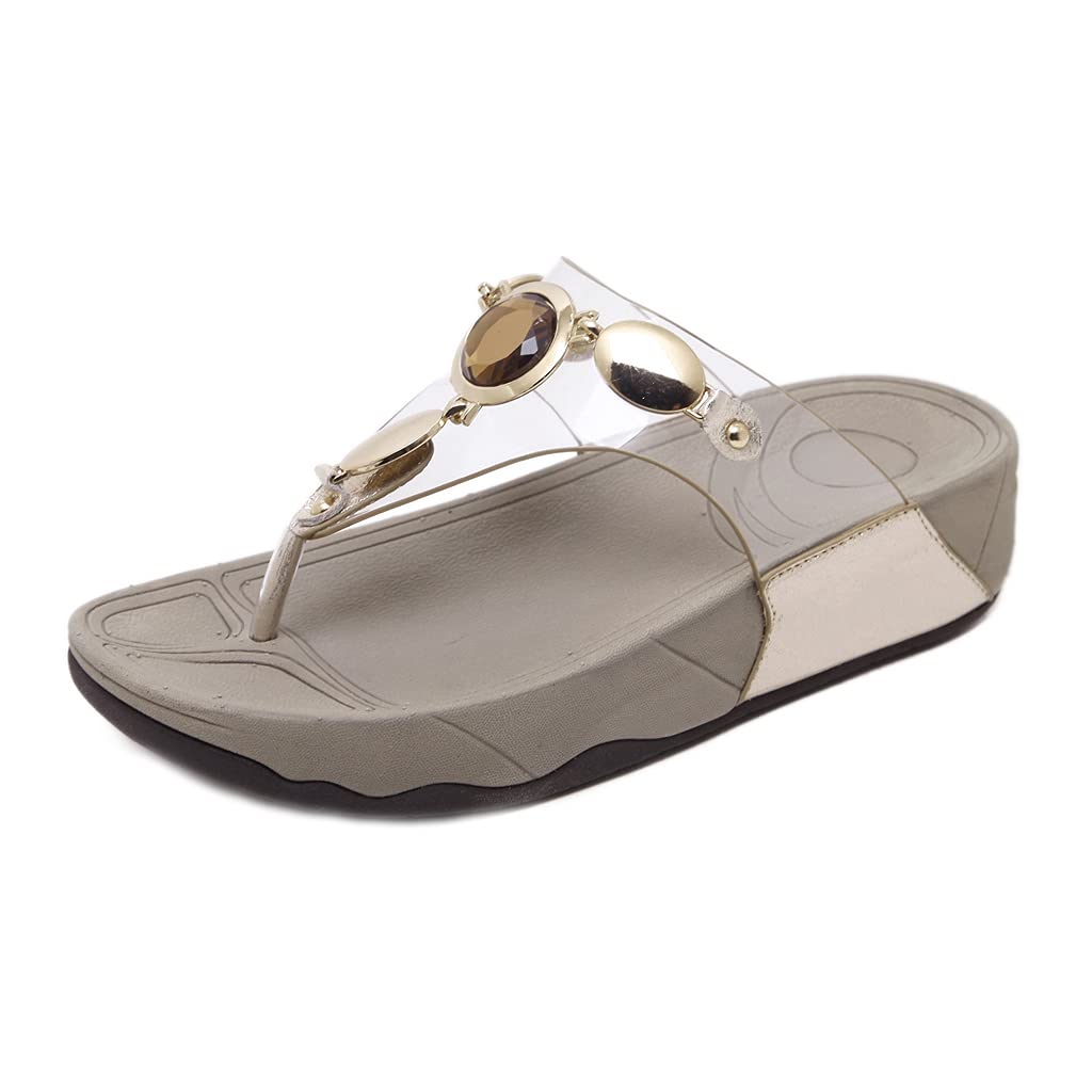 Mioke Women's Rhinestone Beaded Wedge Flip Flops - Sparkly Summer Sandals with Platform Heel for Beach, Pool & Vacation | Comfortable Slip-On Thong Shoes