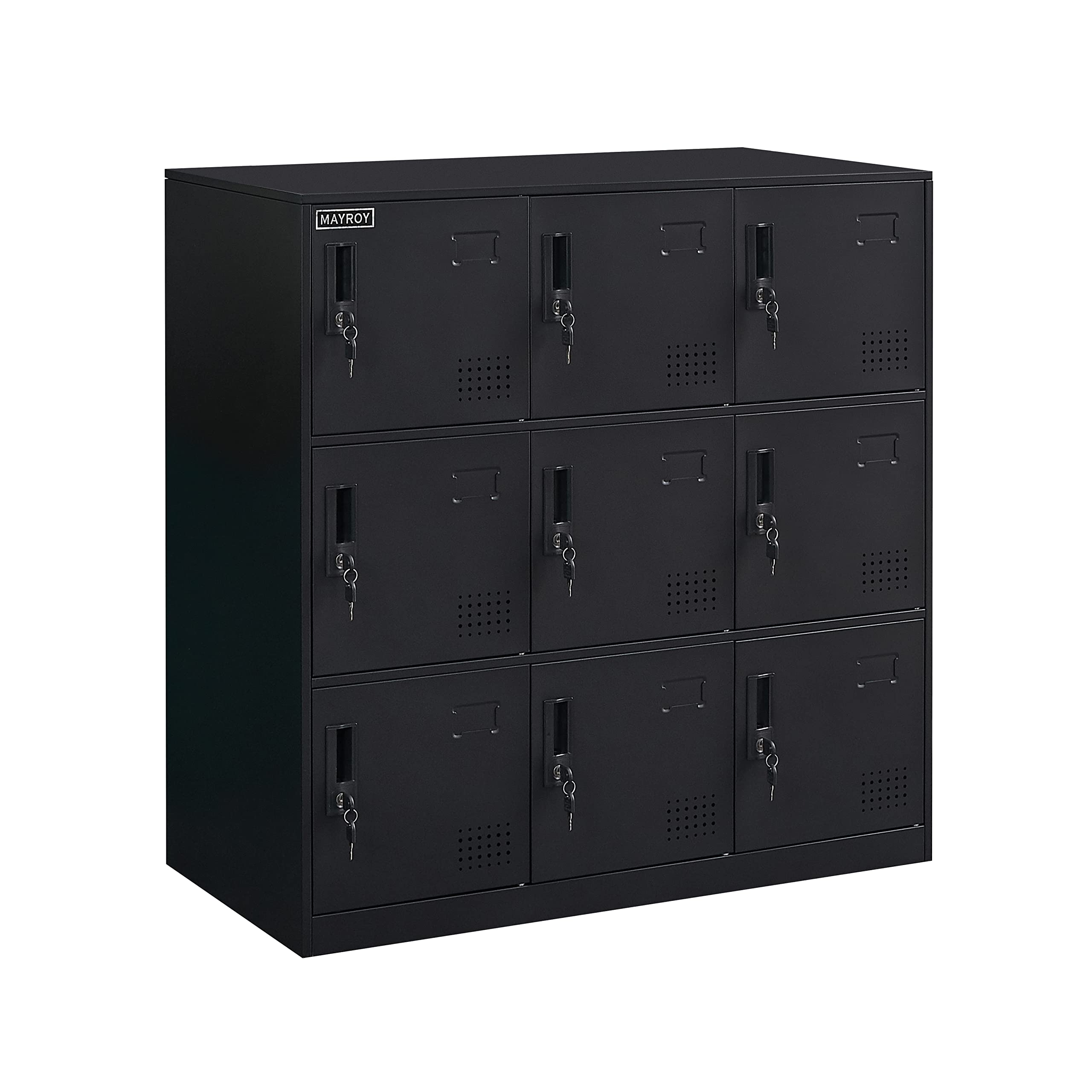 9-Door Metal Storage Locker Cabinet with Lock - Secure Office, Home & School Organizer for Classroom, Gym, Kids Room & Playroom - Durable Black Storage Solution for Sports Equipment, Toys & School Supplies