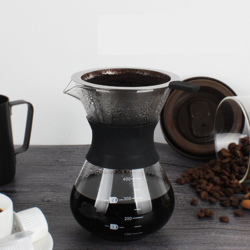 Premium Manual Hand Drip Coffee Maker - Glass Carafe with Stainless Steel Filter for Pour Over Coffee - Perfect for Home, Office & Camping Brewing