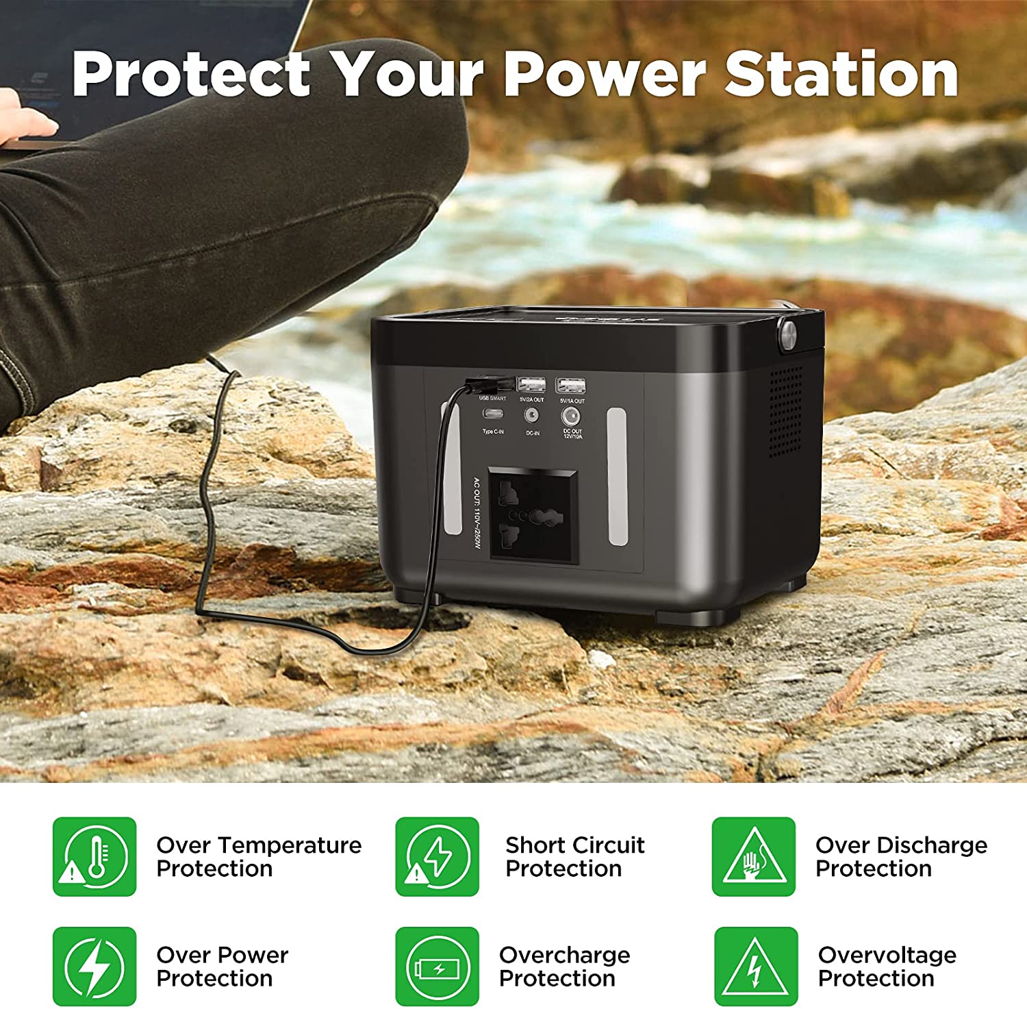 DBPOWER PW0002 250Wh 67200mAh Portable Power Station - 110V Lithium Battery Backup for Camping, Emergencies & Outdoor Adventures