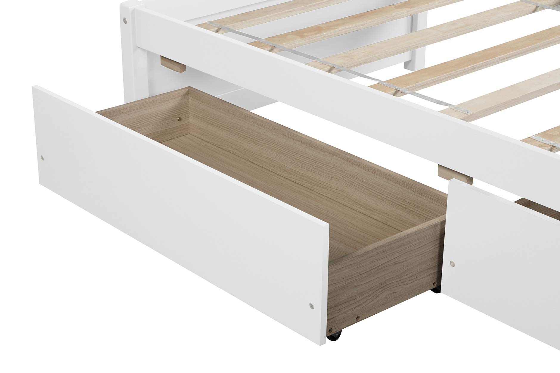 JULYFOX Twin Daybed Frame with 2 Storage Drawers - Sturdy Pine Wood Construction, No Headboard or Box Spring Needed - Low Profile Space-Saving Design for Kids, Teens & Adults - White | Perfect for Small Bedrooms, Guest Rooms & Dorm Rooms