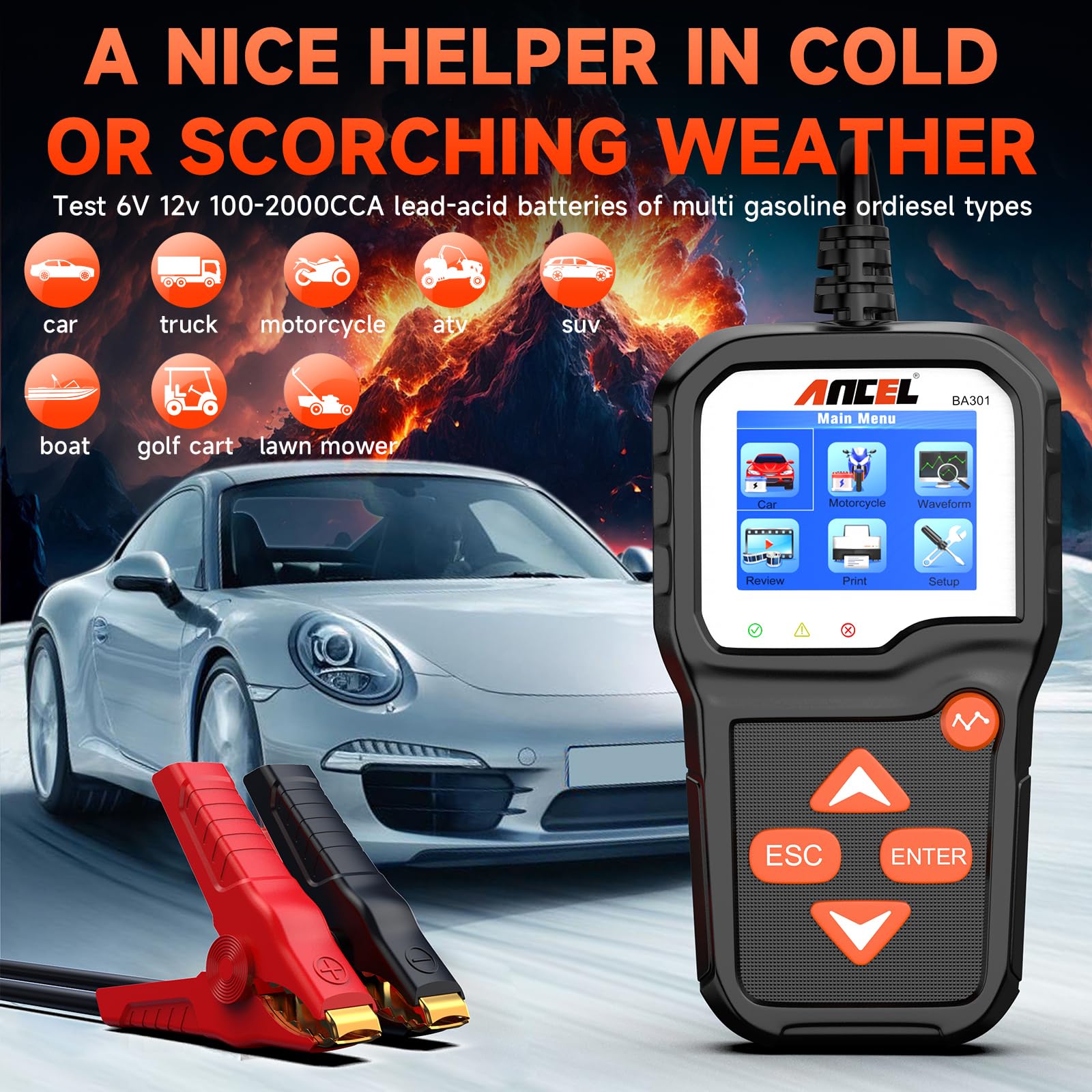 ANCEL BA301 6V 12V Car Battery Tester with PB100 Automotive Circuit Probe - 12-24V Short/Open Finder, AC/DC Diode Relay Tester, Digital Multimeter for Continuity Test - Perfect for Auto Repair, DIY Mechanics & Electrical Diagnostics