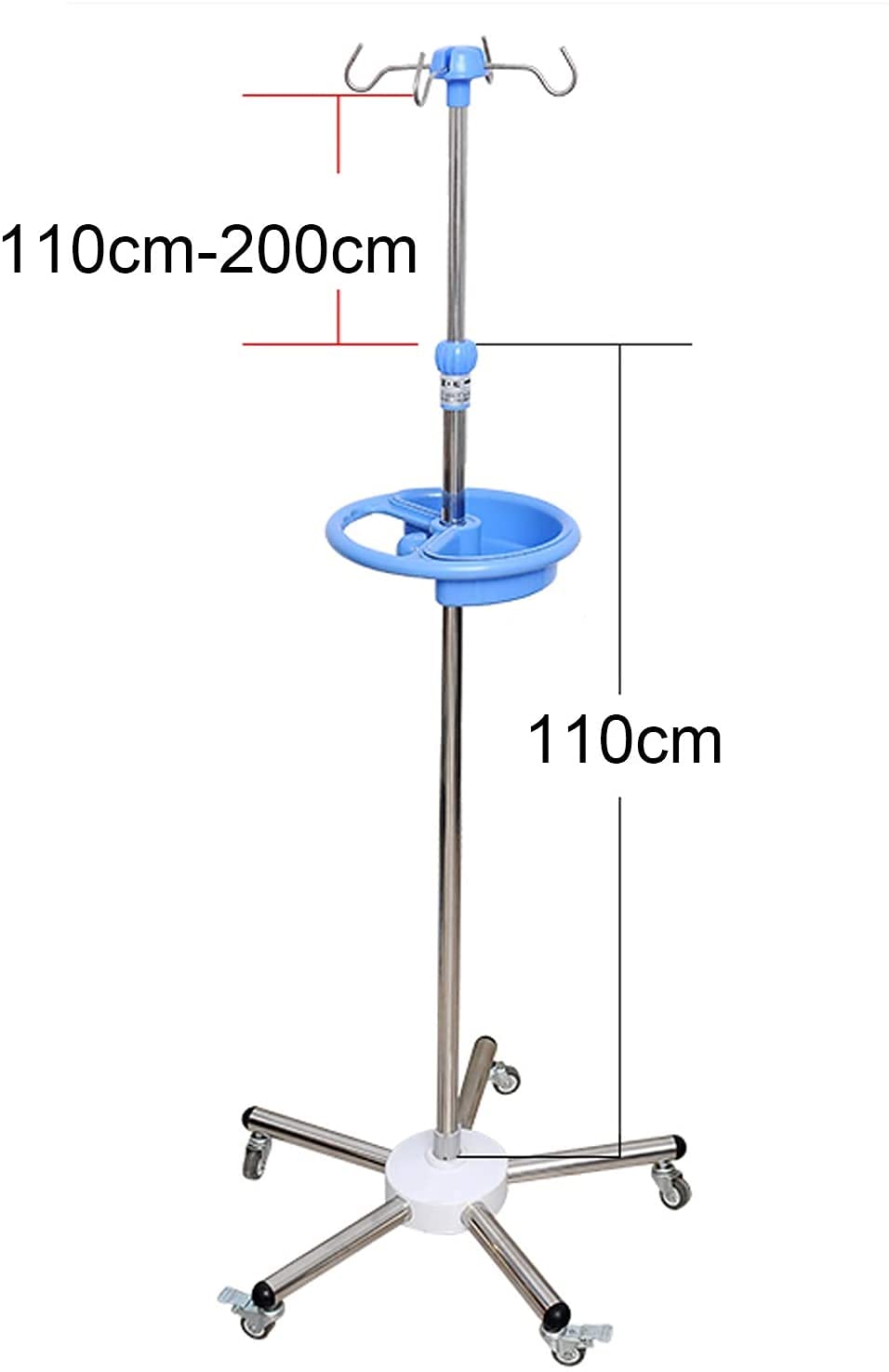 Adjustable Height Mobile IV Pole with Wheels & Hooks - Medical Infusion Stand for Home Care & Hospitals | Elderly Patient IV Drip Solution for Bedside, Clinic & Nursing Facilities