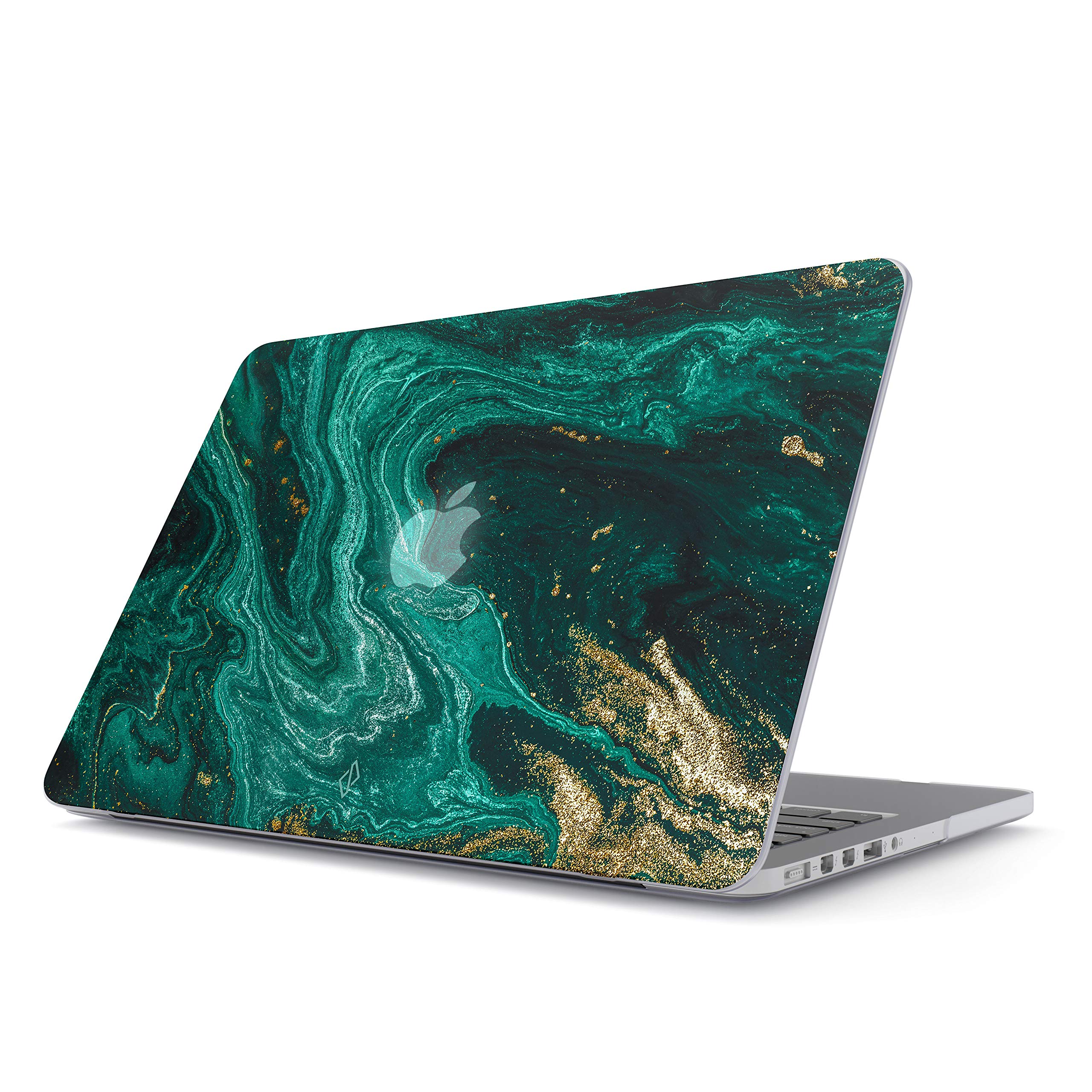 BURGA Hard Protective Case for MacBook 12 Inch A1534 (2015-2017 Retina Model) - Luxury Emerald Green Jade Stone Design with Gold Glitter Marble Pattern | Stylish & Durable Cover for Women, Office & Travel Use