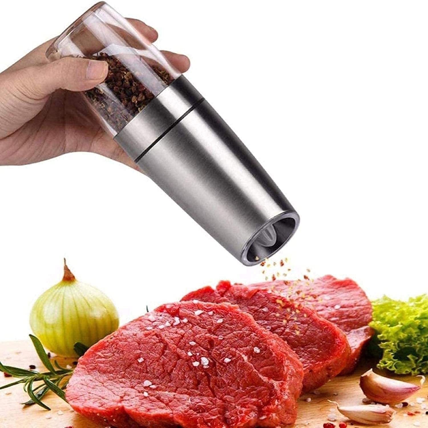 Premium Salt and Pepper Grinder Set (2-Piece) - Adjustable Ceramic Grinders with Glass Body for Freshly Ground Spices - Perfect for Kitchen, Dining Table & Gourmet Cooking