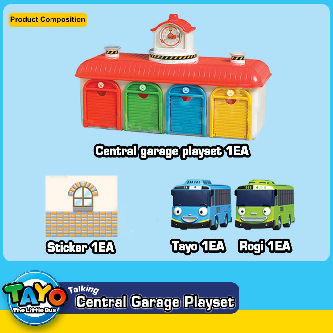 Tayo The Little Bus Central Garage Play Set - Kids Action Figure Toy Car, Perfect Christmas & Birthday Gift for Boys & Girls | Popular Korean Cartoon Character | Fun Pretend Play & Role Play for Toddlers