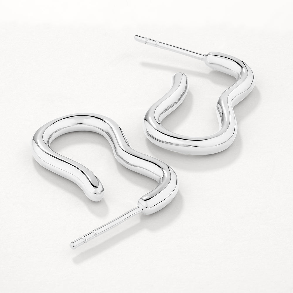 Silver Pinched Paperclip Hoop Stud Earrings - Trendy Minimalist Jewelry for Everyday Wear & Gift Giving