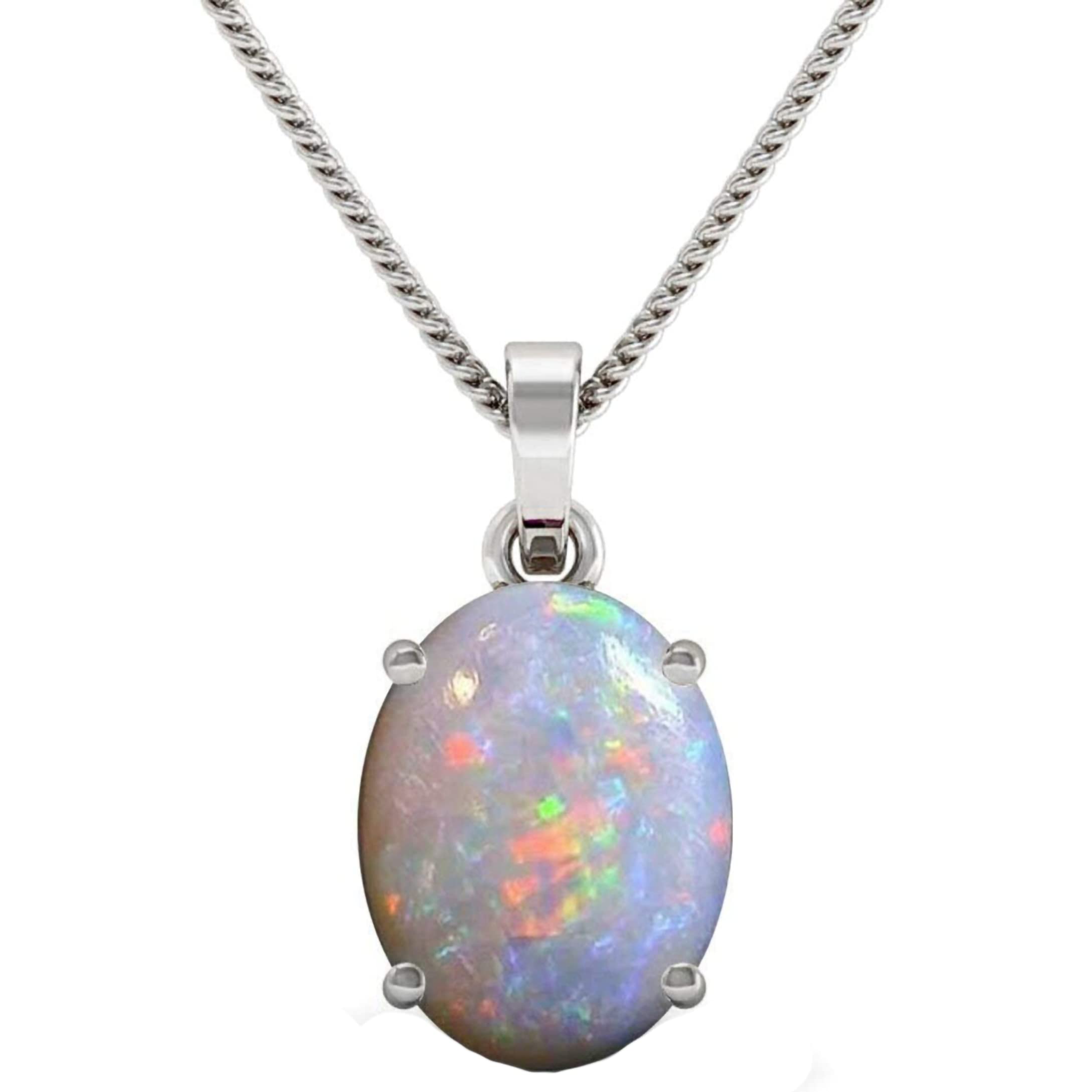 SanMitaGems Genuine White Opal Pendant Necklace - October Birthstone Jewelry, Dainty Opal Necklace for Women, Elegant Gift for Her, Perfect for Christmas, Birthdays & Special Occasions