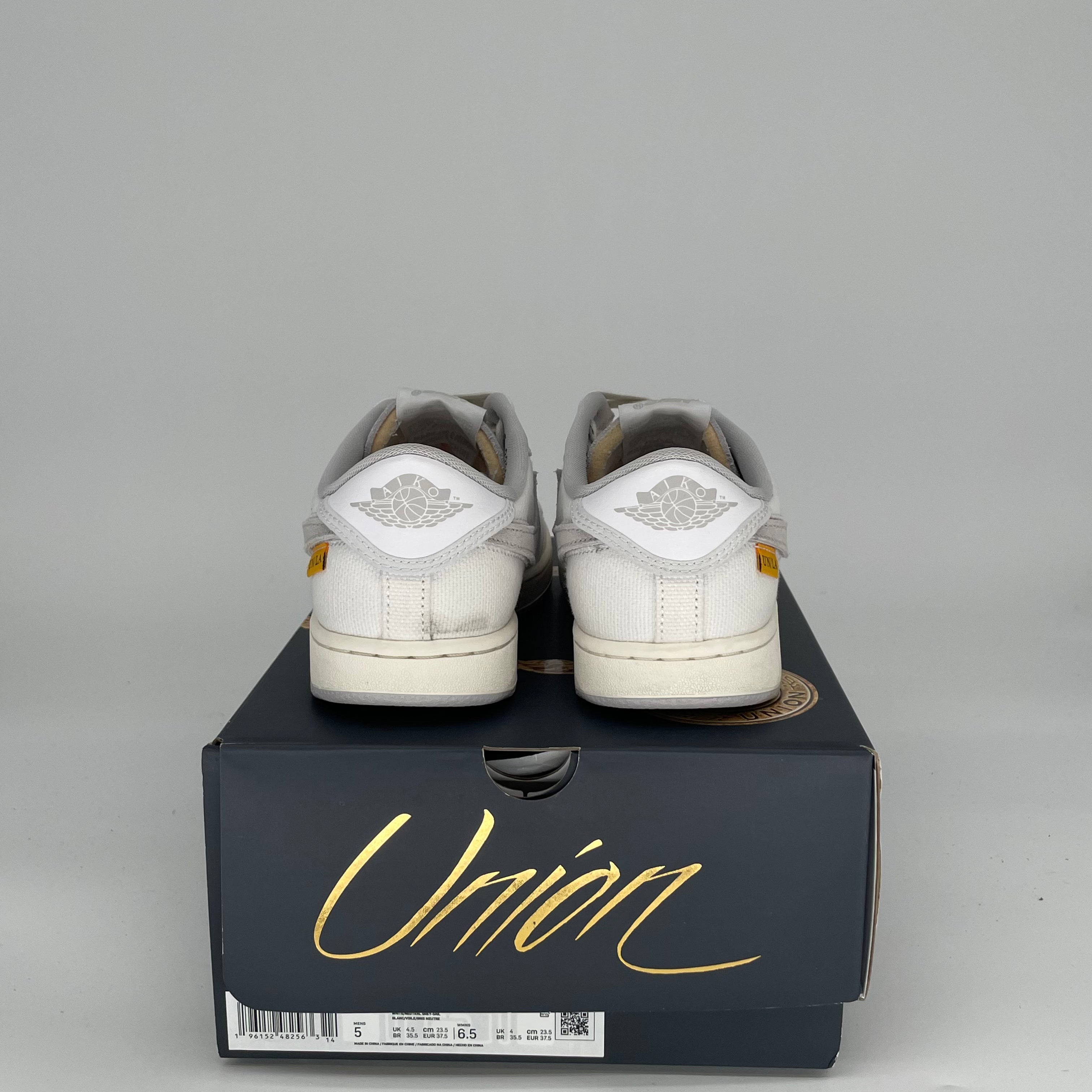 **Air Jordan 1 Low AJKO Union White Canvas Sneakers - Size 5 (DO8912-101) - Perfect for Casual Wear, Street Style & Sneaker Collectors**