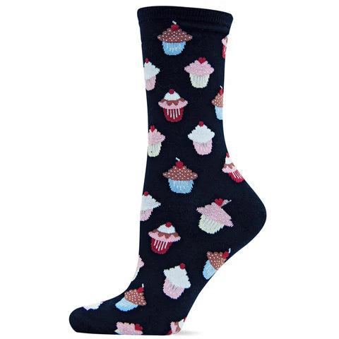 Women's Cupcake Pattern Socks - Cute & Comfortable Crew Socks for Everyday Wear, Gifts, or Themed Parties