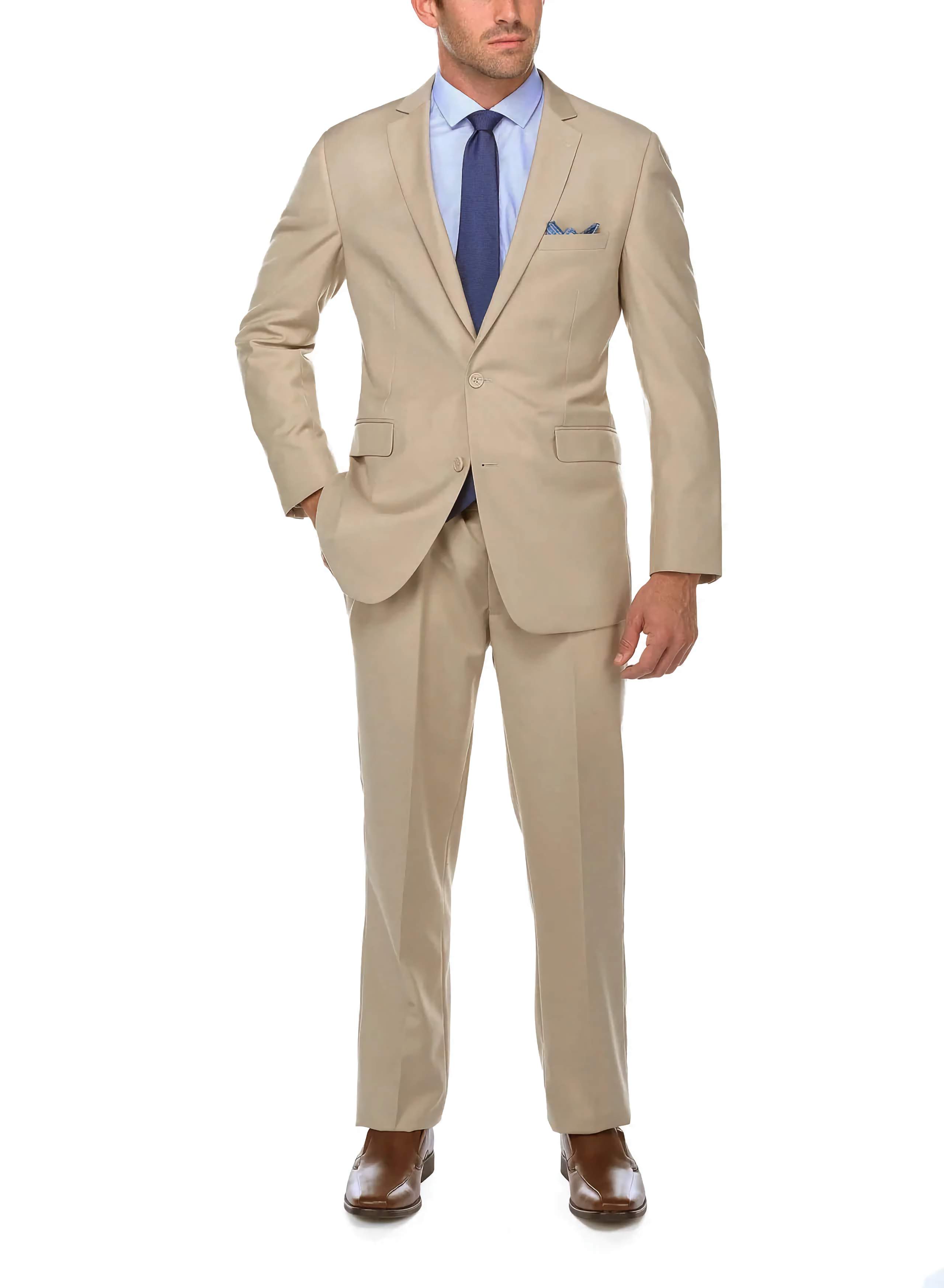 Classic 2 Button Beige Men's Suit Set - Formal Business Attire for Office, Wedding & Special Occasions