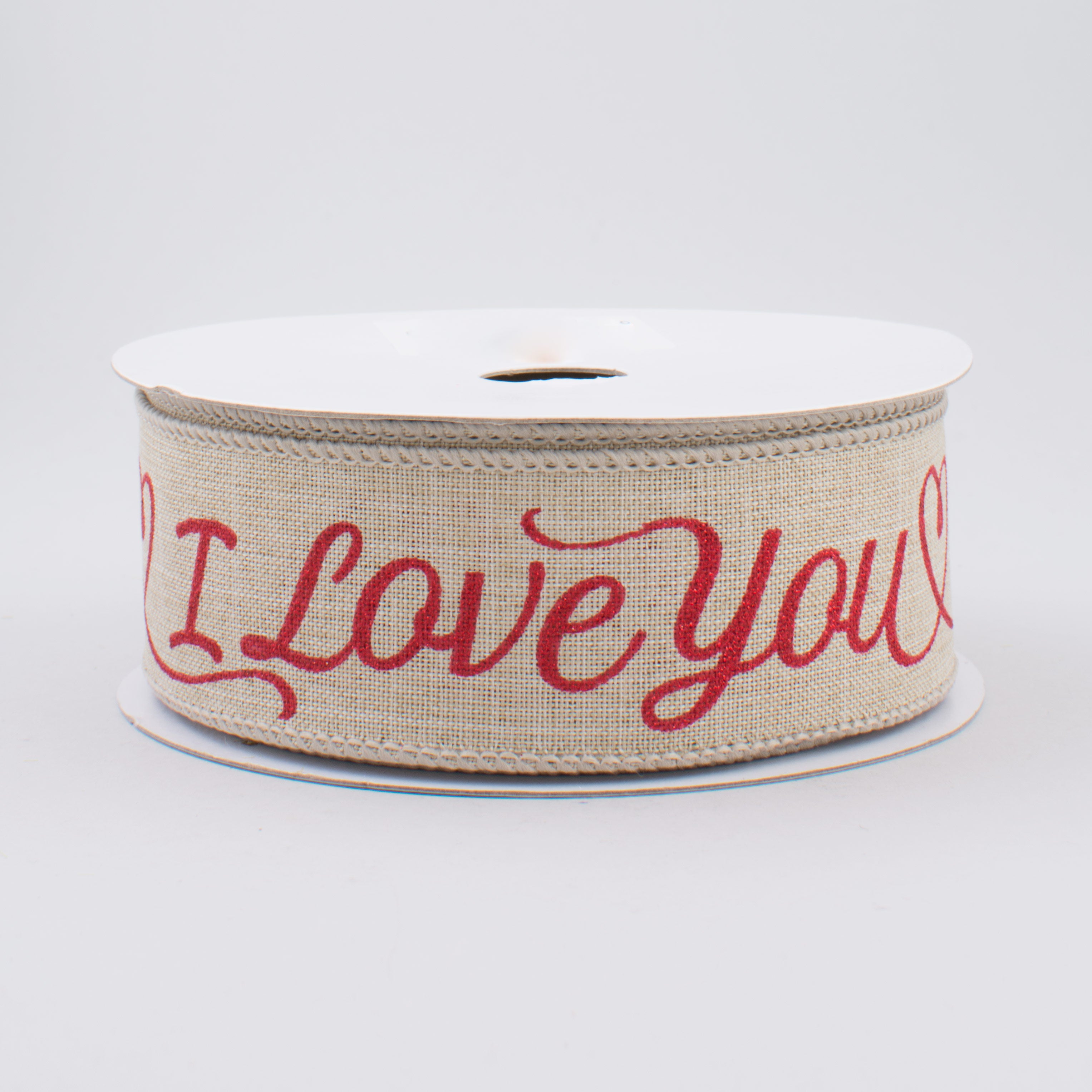 1.5 Inch Royal Canvas Metallic Glitter I Love You Ribbon - Natural & Red (10 Yards) for Gift Wrapping, Wedding Decorations & DIY Crafts