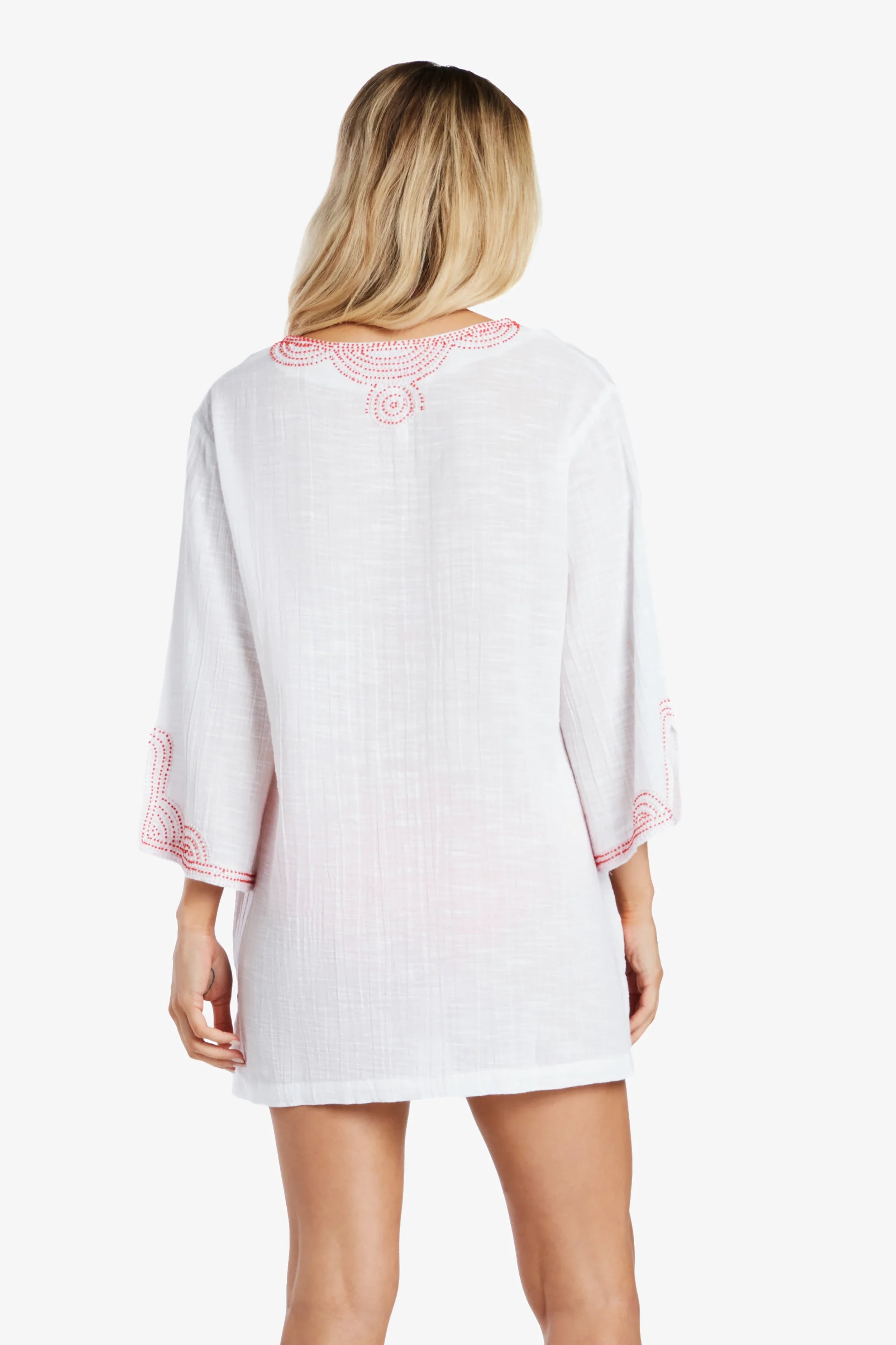 Beaded Beach Tunic Cover Up - Watermelon Pink Summer Dress for Women | Perfect for Poolside, Vacation & Boho Fashion