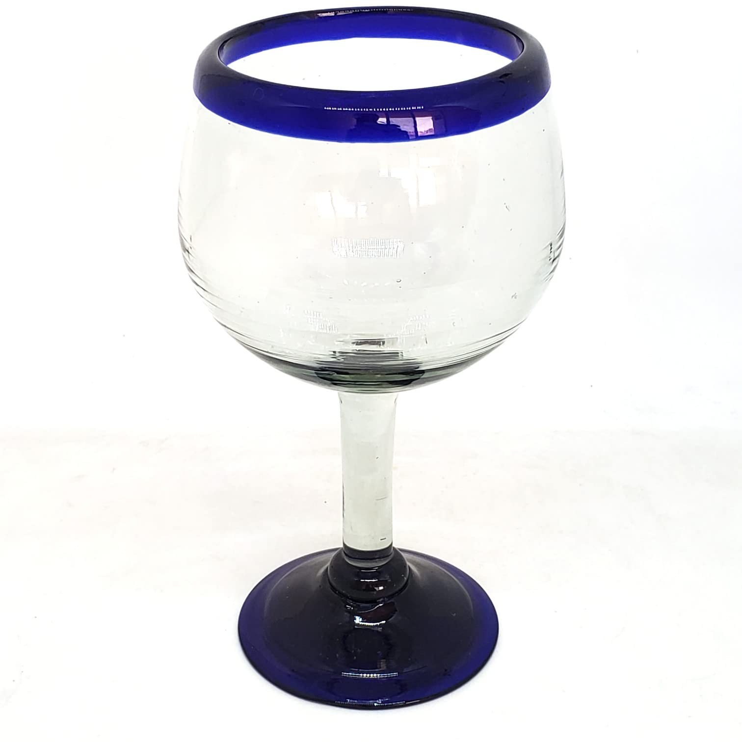 Premium Cobalt Blue Rim 15oz Balloon Wine Glasses Set of 6 - Recycled Lead-Free & Toxin-Free Glassware for Parties, Weddings & Home Decor