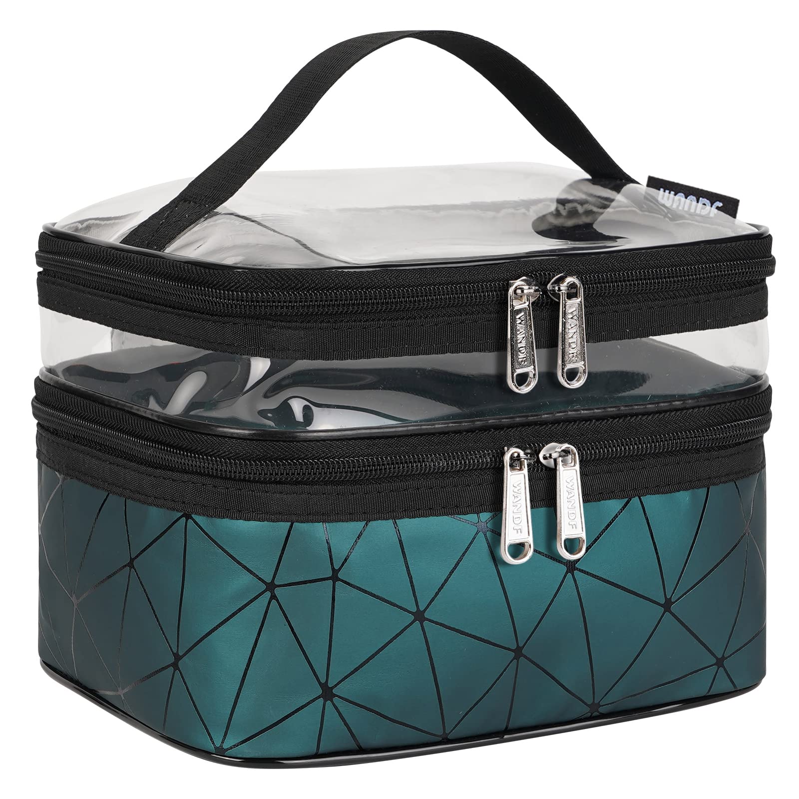 Double Layer Travel Makeup Bag - Waterproof Cosmetic Organizer & Toiletry Case for Women | Perfect for Airplane Carry-on, Gym, Vacation & Daily Use (Dark Green)