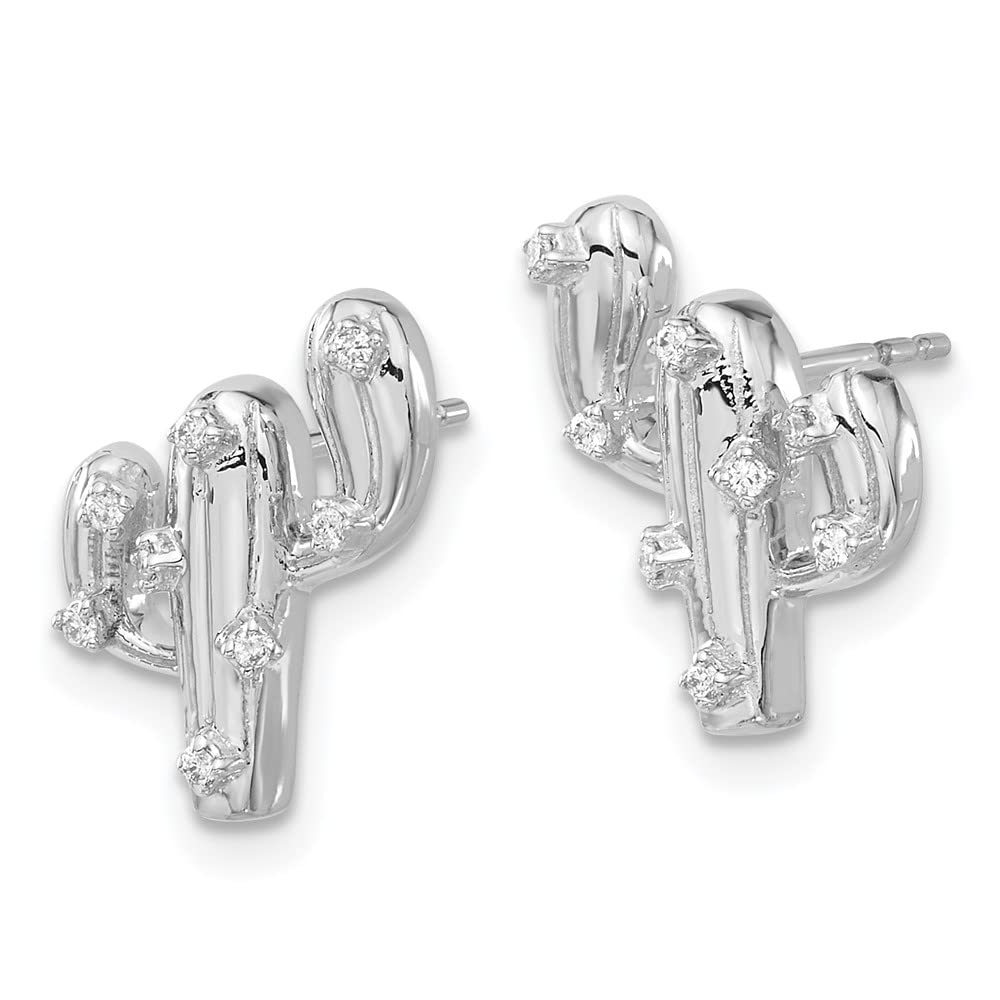 14K White Gold Diamond Cactus Earrings for Women - Dainty Fine Jewelry Gift for Her - Perfect for Western Style, Boho Fashion & Everyday Wear