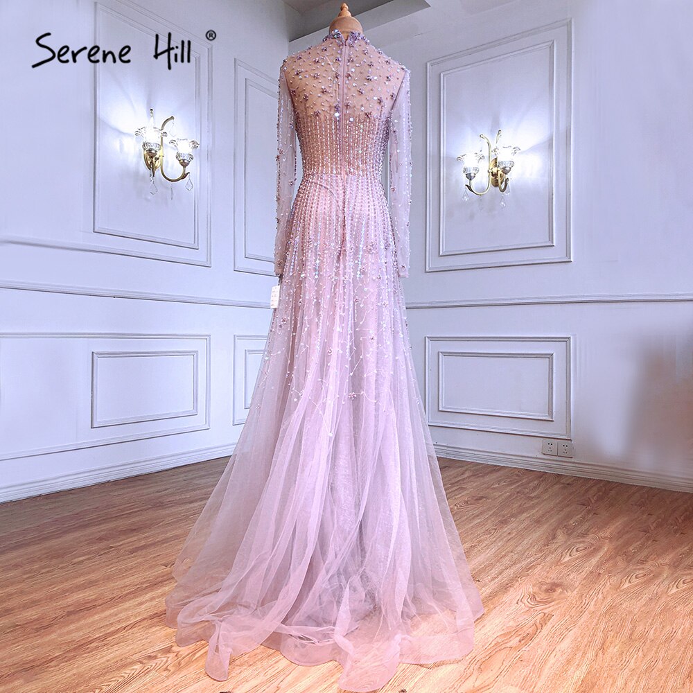Serene Hill Muslim Pink A-Line Evening Dress with Luxury Beaded Crystal Details - Elegant Women's Party Gown LA71227A for Weddings, Galas & Special Occasions