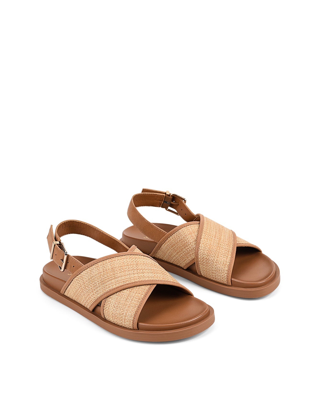 Laguna Footbed Sandals for Women - Comfortable Tan Leather & Natural Raffia Summer Sandals | Beach, Travel & Casual Wear