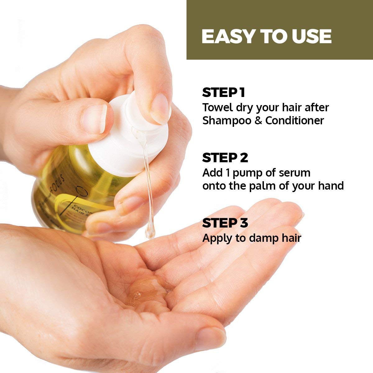 Organic Coconut Oil Hair Serum with Virgin Olive Oil, Sweet Almond, Keratin & Algae Extract - Hair Repair Treatment for Dry, Damaged Hair - Strengthens, Nourishes & Restores Shine - 50ml (5 Pack) - Perfect for Daily Hair Care, Salon Treatments & Travel Essentials