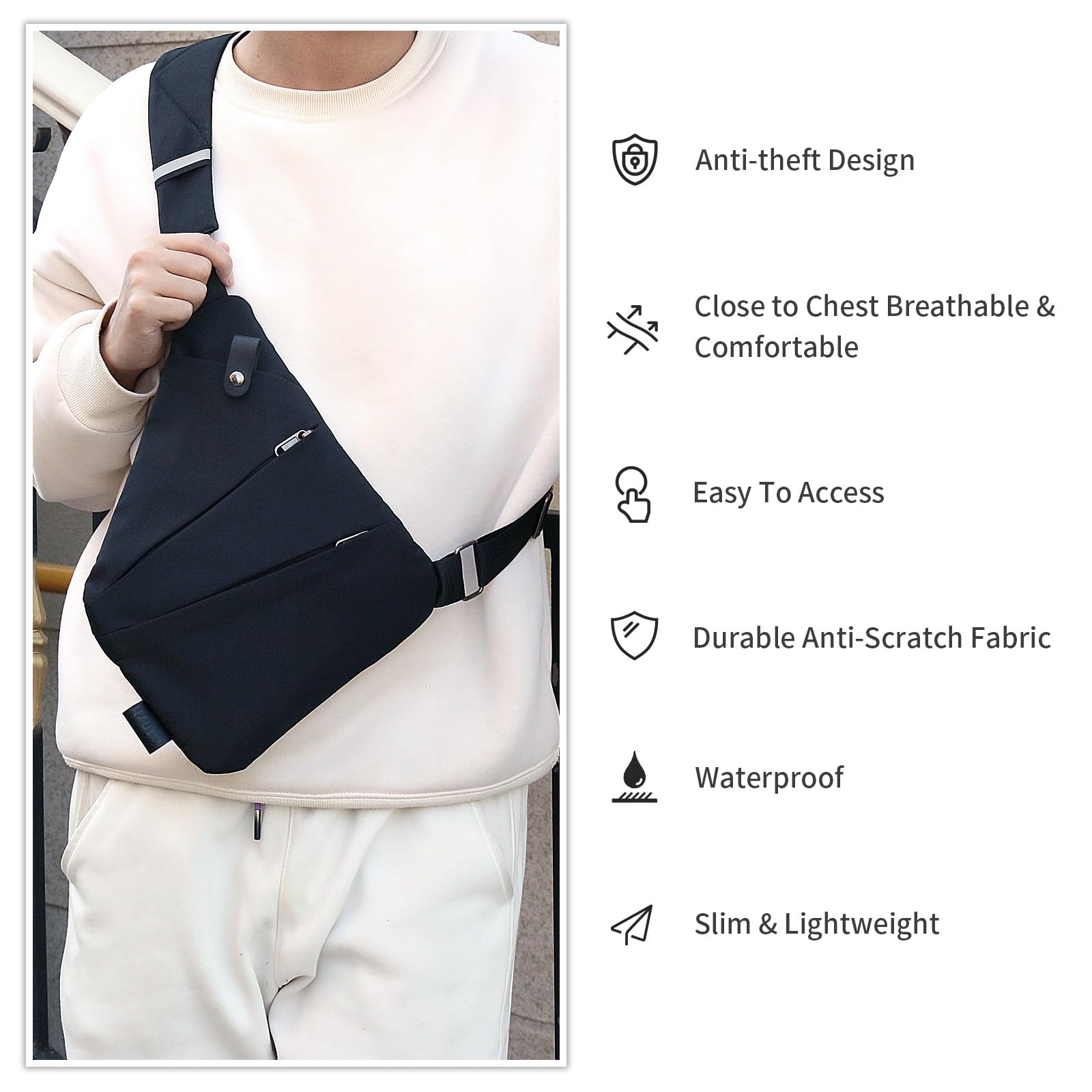Anti Theft Travel Sling Bag for Women & Men - Lightweight Crossbody Bag with Adjustable Strap - Secure Slim Shoulder Bag for Commuting, Hiking & Vacation Travel Accessories