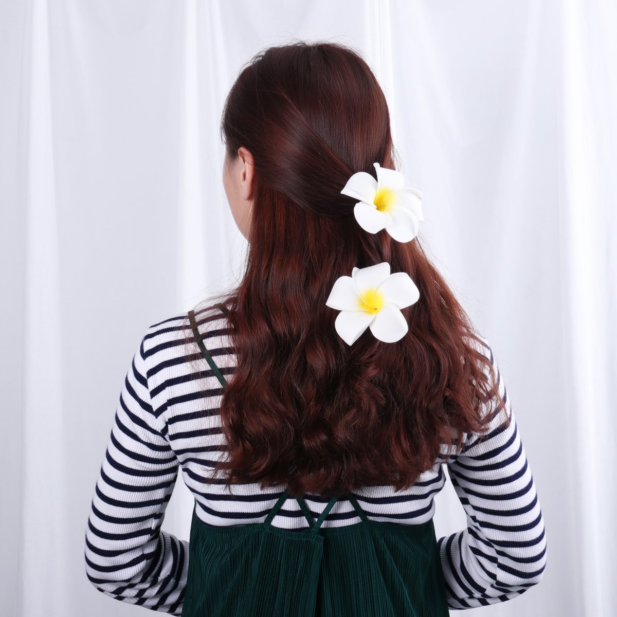 FRCOLOR 12 Pack 3.5 Inch Hawaiian Plumeria Flower Hair Clips - Soft Foam Hair Accessories for Women, Ladies & Girls - Perfect for Beach Parties, Weddings, Tropical Events & Summer Vacation Styling