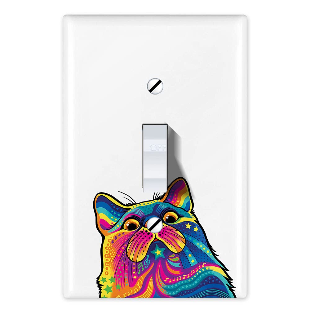 WIRESTER Single Gang Toggle Light Switch Plate Cover - Colorful Canvas Bombay Cat Design | Decorative Wall Plate for Bedroom, Living Room & Office