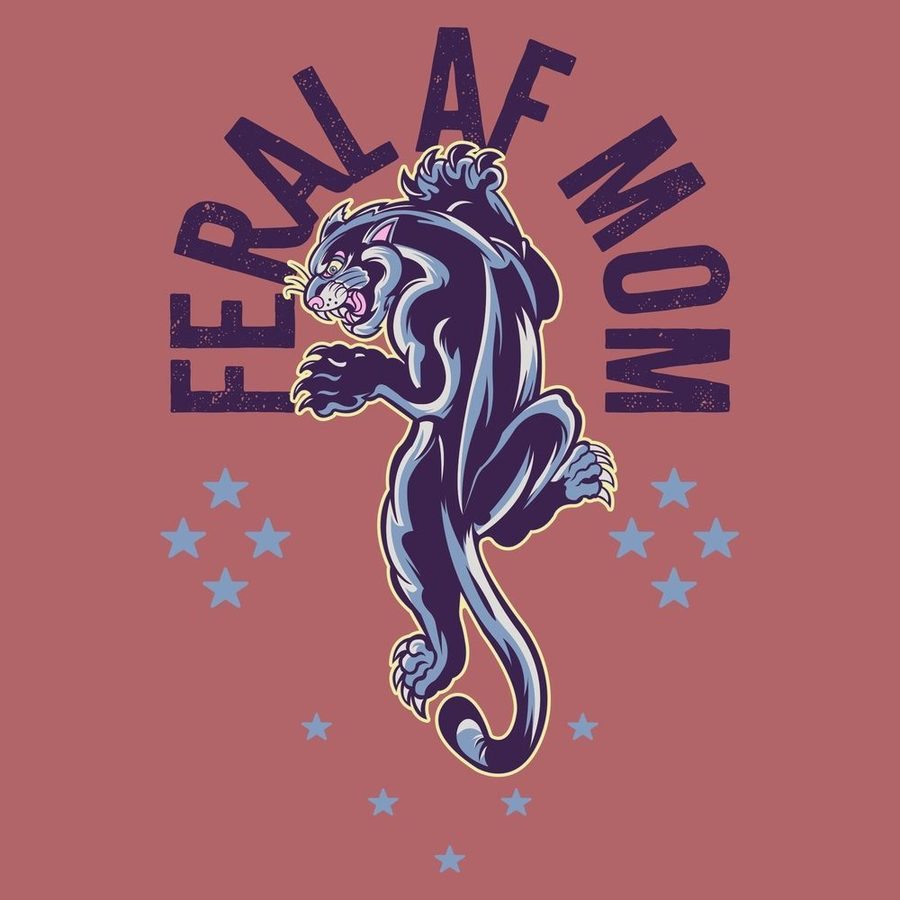 Women's Feral AF Mom Boyfriend Fit T-Shirt - Heather Mauve | Soft Relaxed Fit Tee for Casual Wear, Lounge & Everyday Outfits