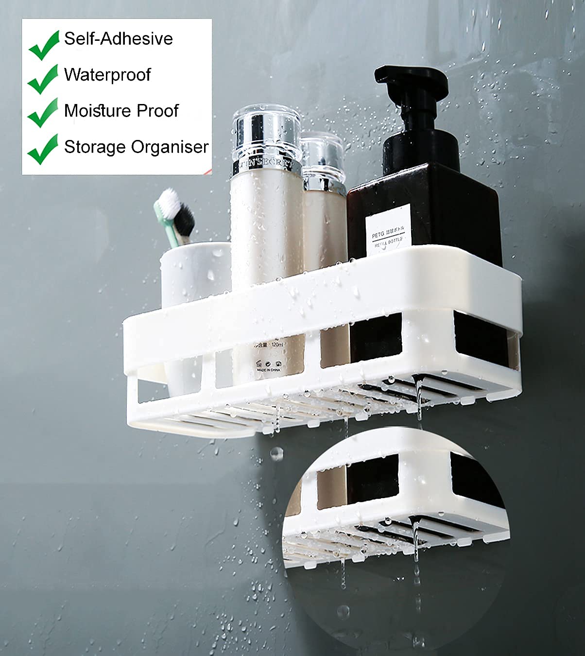 MorivaHomes Self-Adhesive Wall Mount Bathroom Shelf & Soap Dish Holder Set - Waterproof Bathroom Organizer for Shower, Kitchen, Vanity - White (2 Shelves + 2 Soap Dishes) - Perfect for Small Space Organization