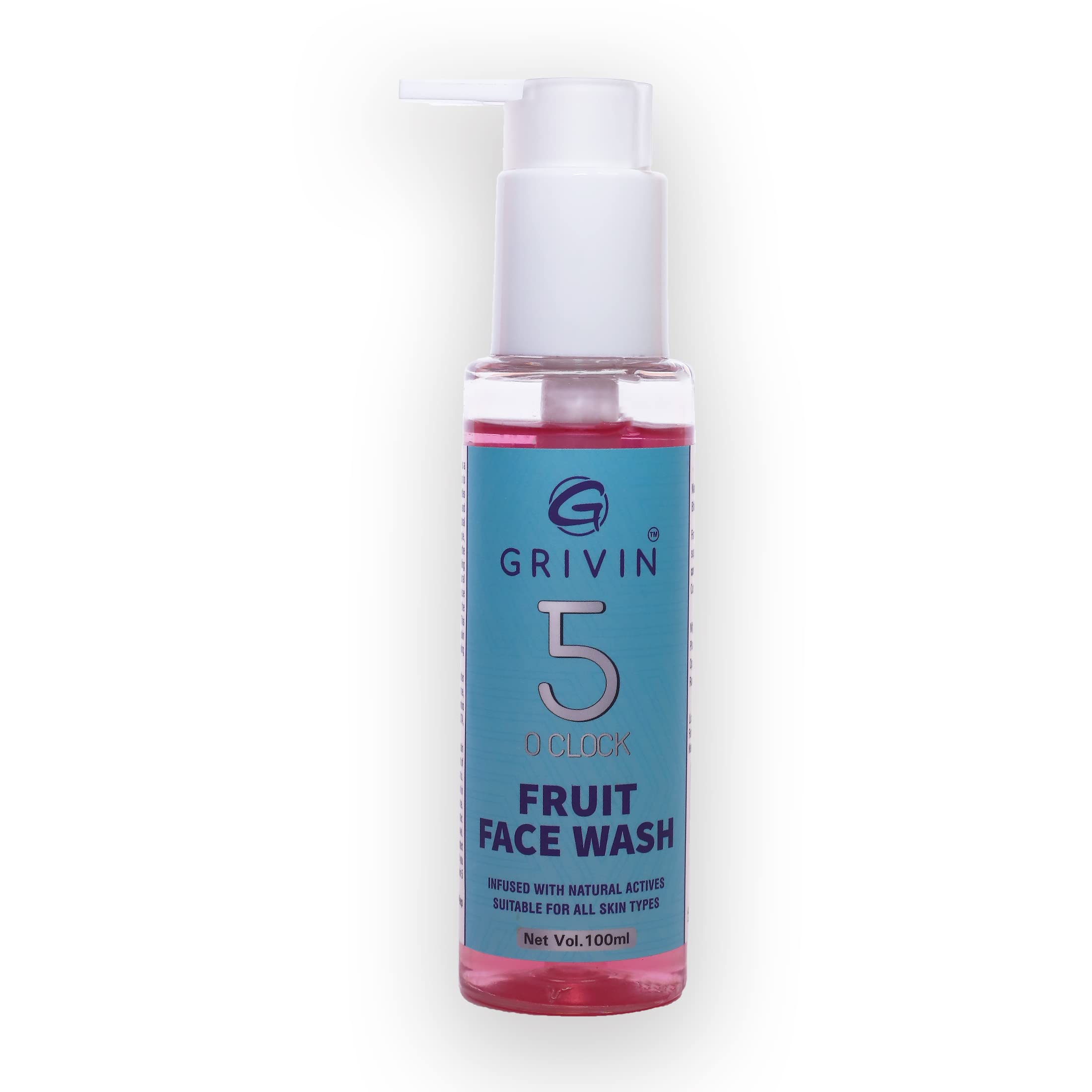 Grivin 5 o’Clock Fruit Face Wash 100ml - Natural Cleanser for Oily & Acne-Prone Skin | Morning & Night Skincare Routine