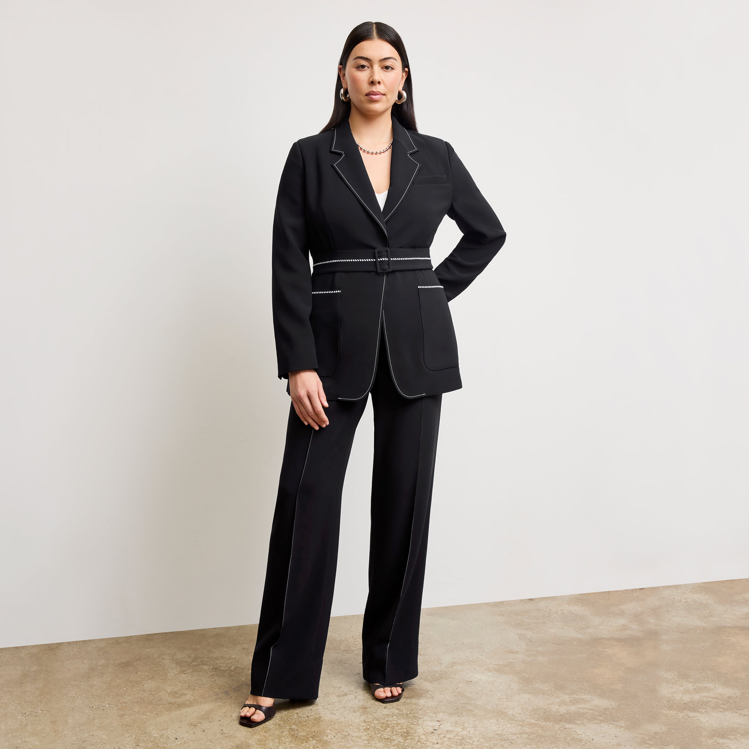 Lowen Jetset Pant - Everyday Stretch Crepe Pants with Topstitch Detail in Black | Comfortable Work Pants & Travel Pants for Women