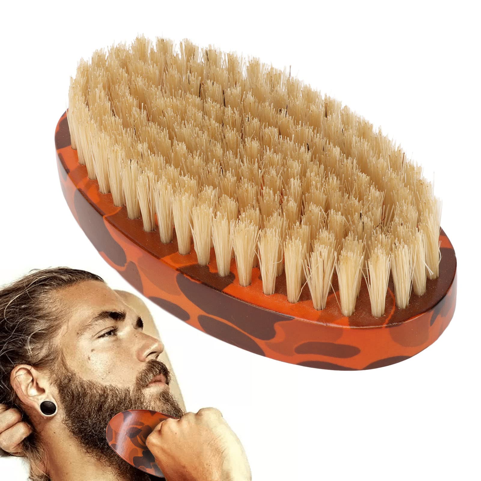 Men's Oval Beard Brush with Wooden Handle - Softening & Grooming for Home & Travel