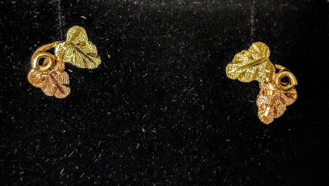 10kt Solid Gold Three-Tone Two Leaf Stud Earrings - Red & Green Leaves (1 Pair) | Petite & Small Size | Perfect for Kids & Sensitive Ears | Everyday Wear, Gifts & Special Occasions