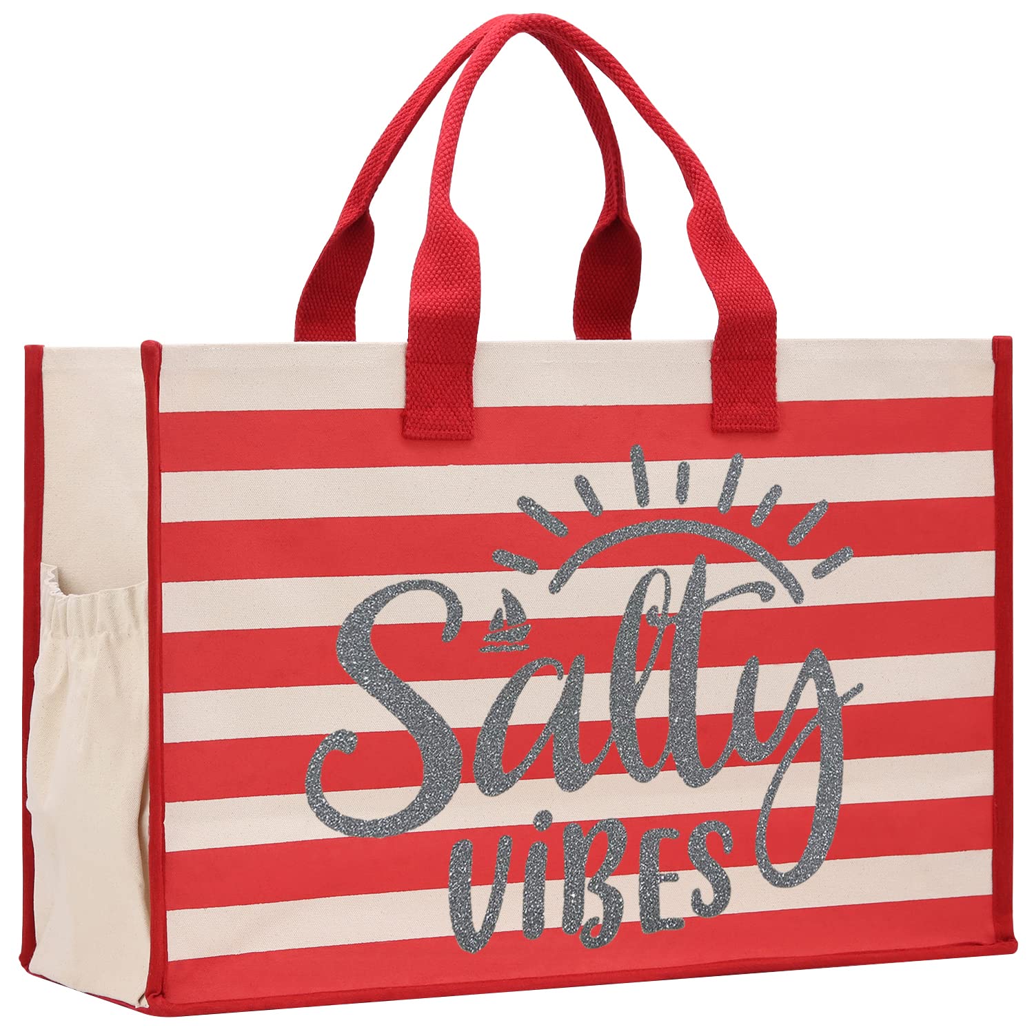 VANESSA ROSELLA XL Beach Tote Bag - Cotton Canvas Zipper Tote for Pool, Travel & Picnic