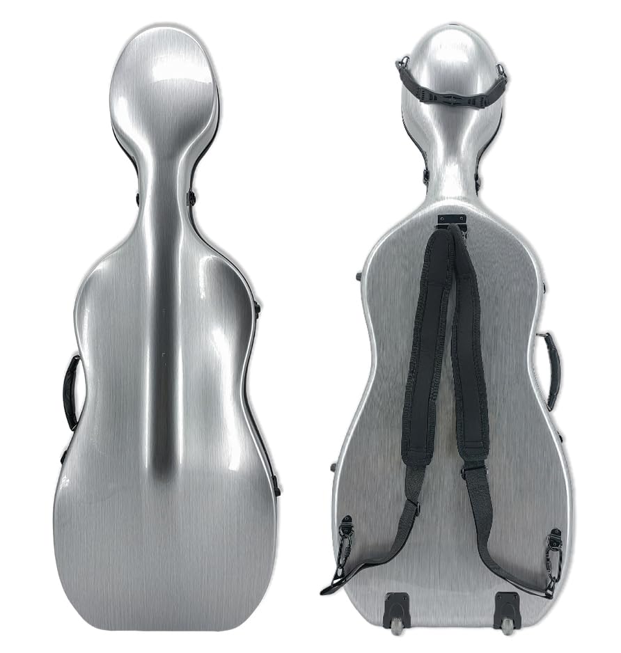 Premium Carbon Fiber Hard Cello Case for Adults - 1/2 Size with 2 Bow Holders, Reinforced Handle, Back Straps & Wheels - Ultra Lightweight & Durable Cello Box for Travel, Performances & Storage