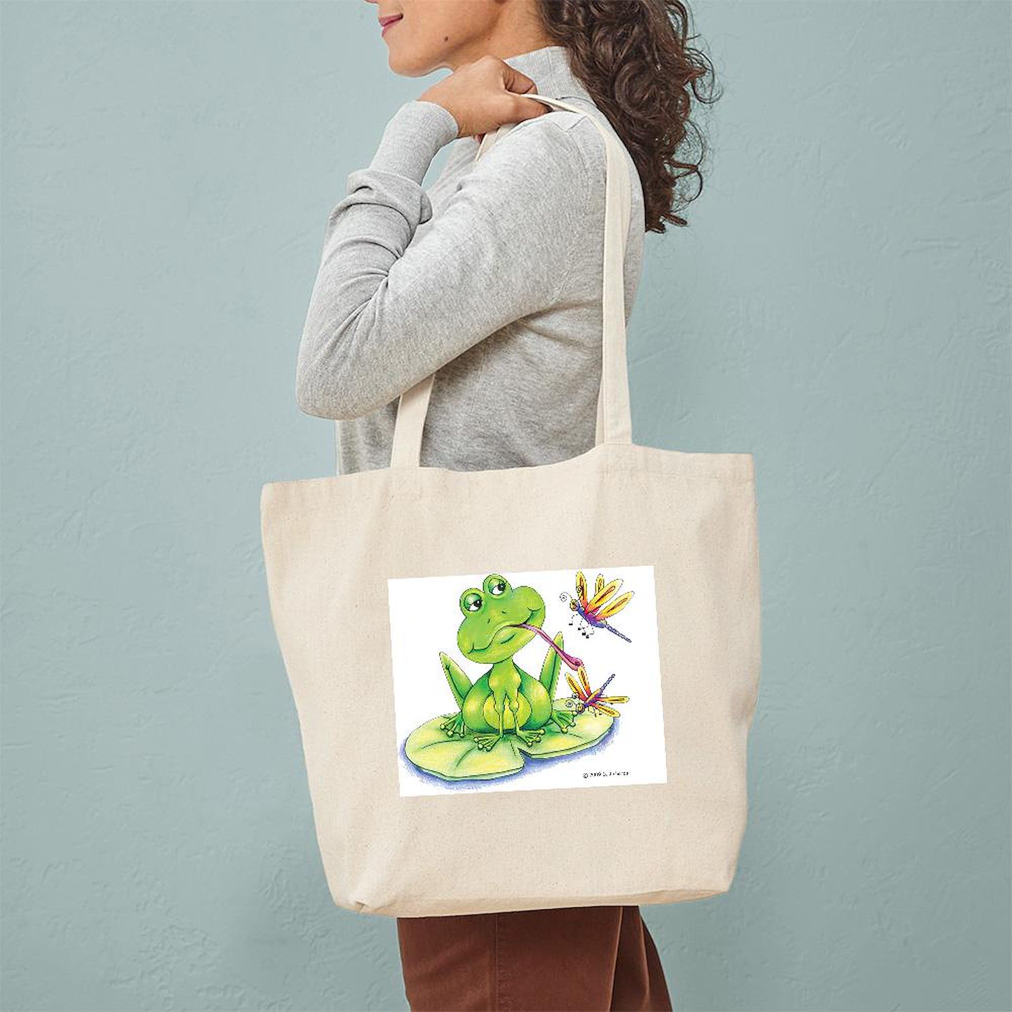 Logan The Frog Canvas Tote Bag - Eco-Friendly Reusable Shopping Bag for Groceries, Beach & Daily Use | Natural Cotton Tote by CafePress