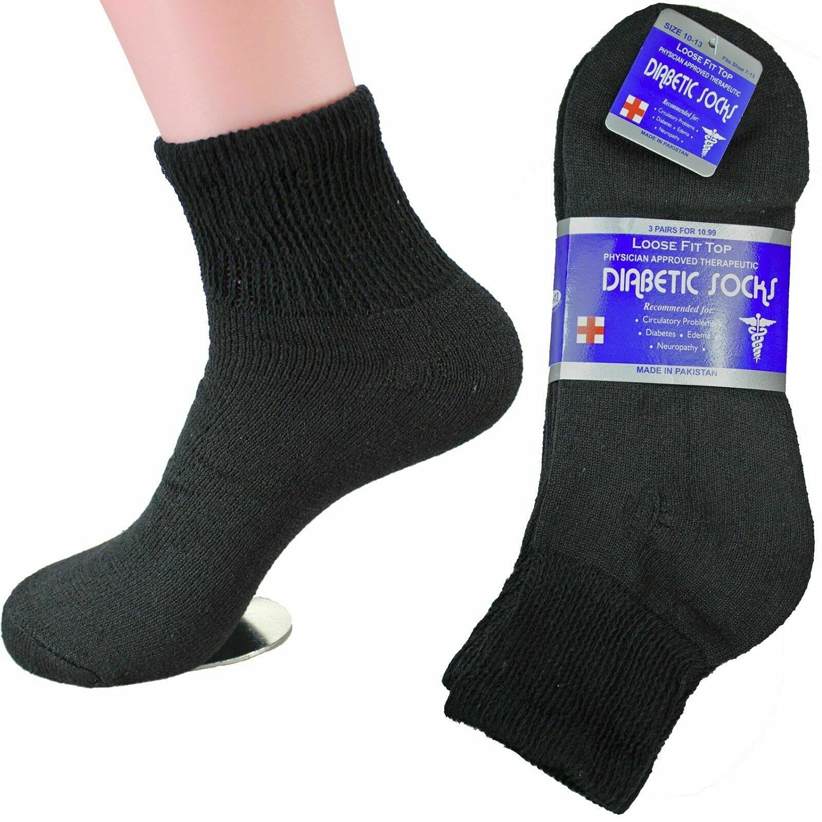3 Pairs Diabetic Socks for Men & Women - Breathable Ankle & Quarter Crew Socks - Unisex Comfort Fit for Sensitive Feet - Ideal for Diabetes, Circulation Issues & Everyday Wear