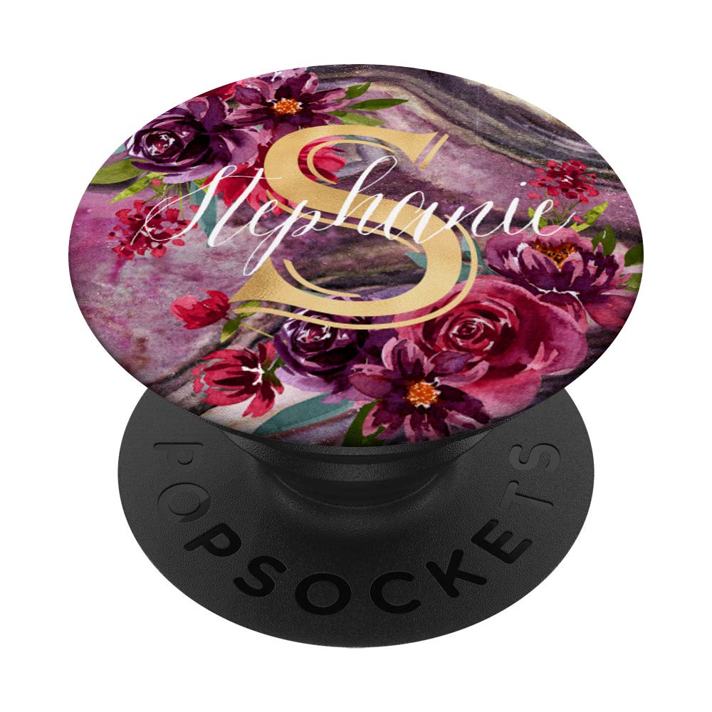 Stephanie Initial S Monogram Necklace - Rose Floral Purple Marble Pendant for Women | Elegant Personalized Jewelry Gift for Birthday, Anniversary & Special Occasions