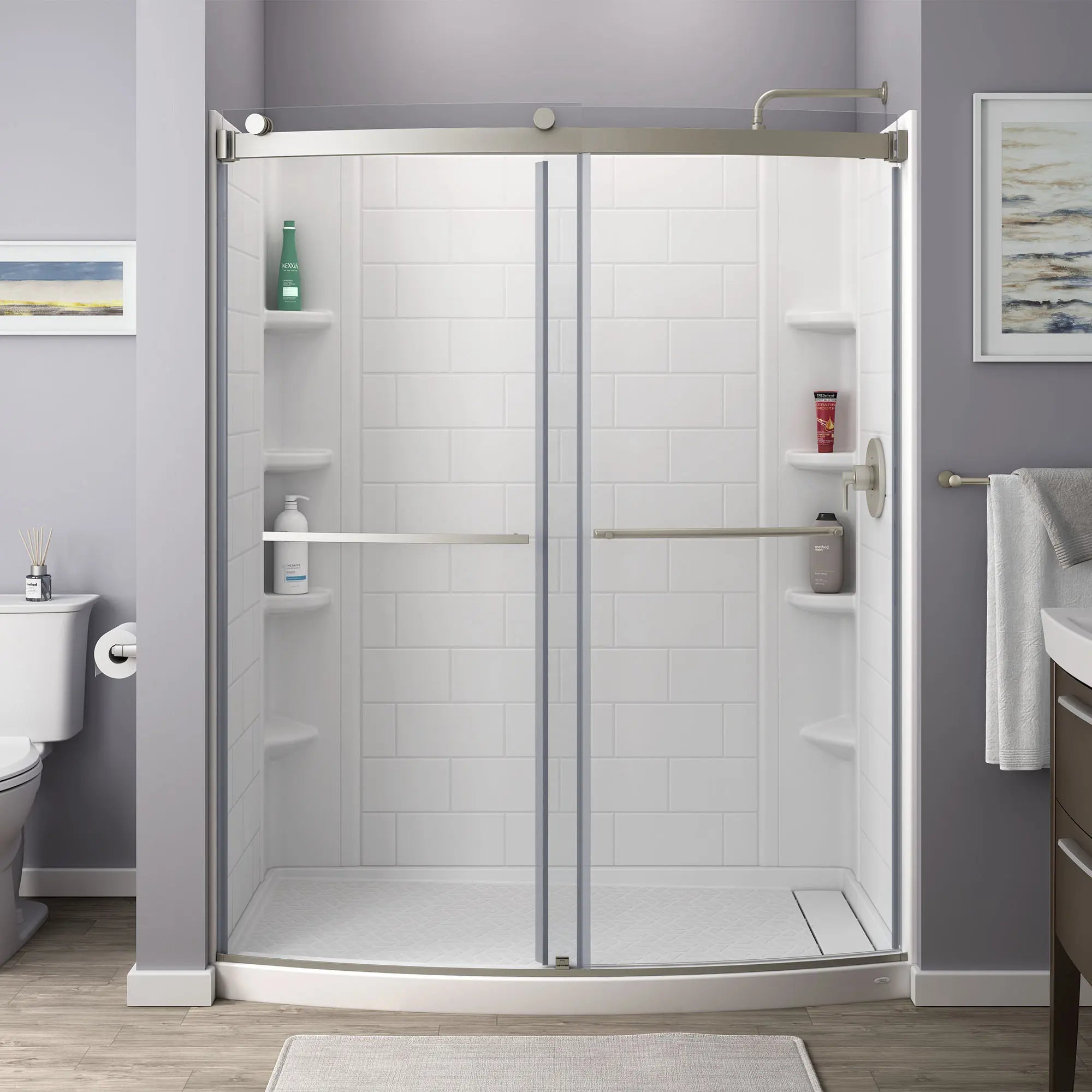 Frameless 60x72 Inch Top Roller Curved Sliding Shower Door - Premium Bathroom Upgrade for Modern Homes & Luxury Hotels