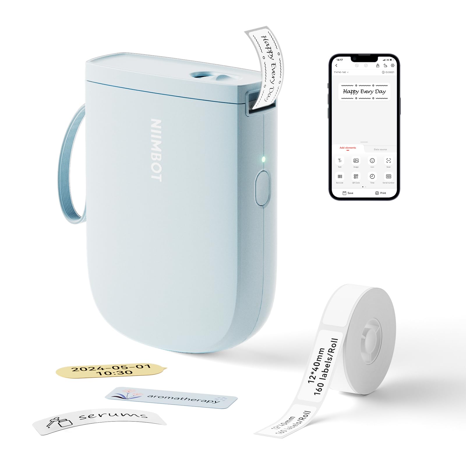 NIIMBOT D11 Bluetooth Label Maker Machine - 300DPI High Resolution Thermal Printer with Tape, Portable Sticker Printer for Home, Office & School Organization - Perfect for Labeling Files, Storage Boxes & School Supplies (Blue)