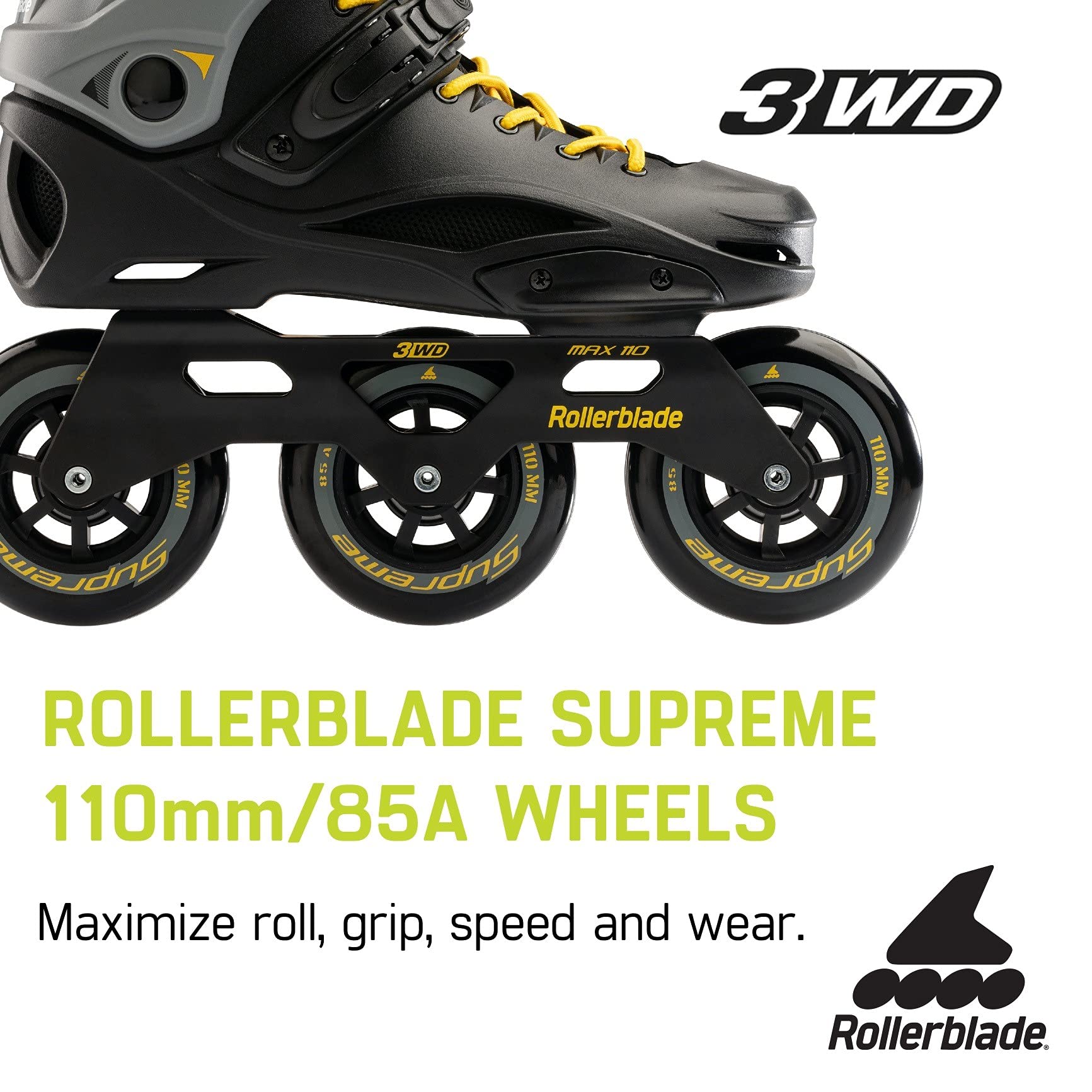Rollerblade RB 110 Unisex Adult Fitness Inline Skates - Black/Saffron Yellow - Urban Performance Skating for Men & Women - Perfect for Outdoor Exercise, Commuting & Fitness Training