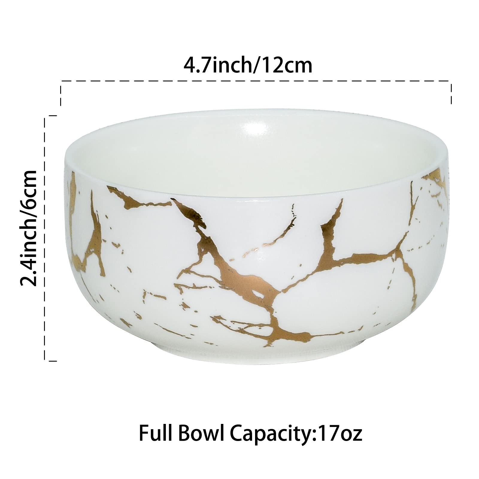 Premium LUCCK 17oz Ceramic Marble Soup & Cereal Bowl - Microwave & Dishwasher Safe - Elegant Gold Inlay Design for Oatmeal, Rice, Desserts - Perfect for Breakfast, Snacks & Dining (White)
