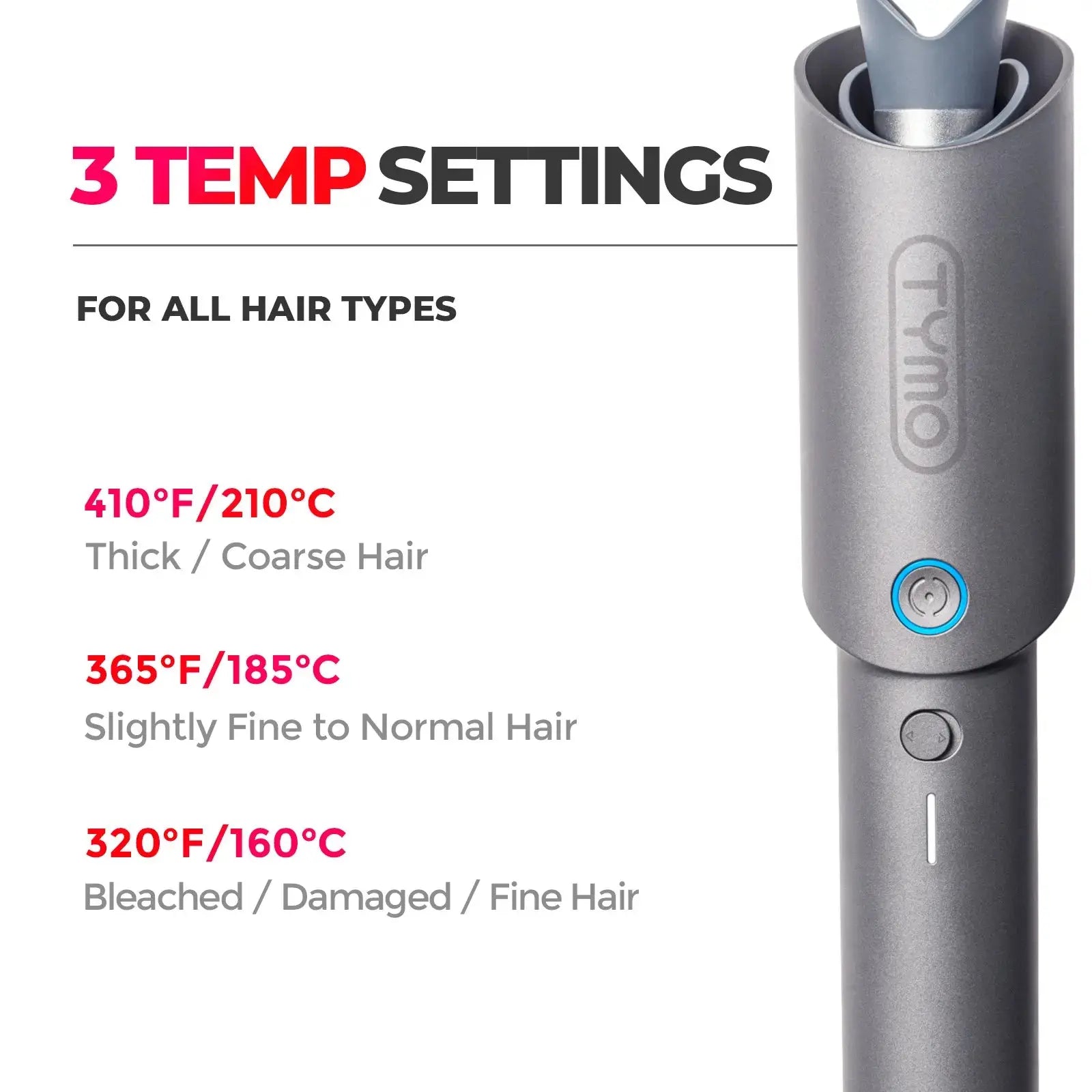 TYMO CURLGO Grey Hair Curling Iron - Professional Ceramic Tourmaline Styler for Long, Short, and Medium Hair - Perfect for Home Use, Salon Styling, and Special Occasions