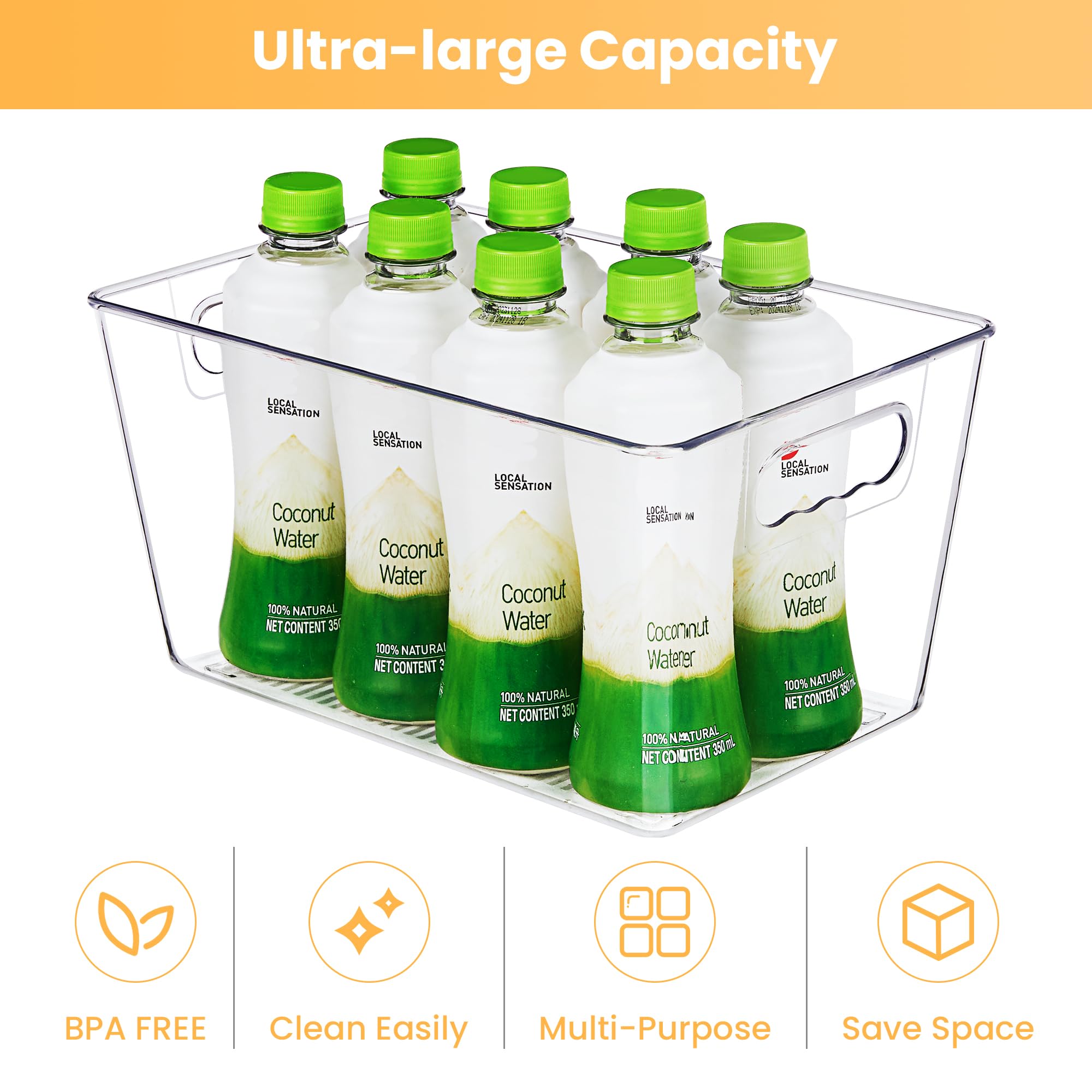 YIHONG 8 Pack Clear Plastic Storage Bins with Handles - Pantry Organizer Containers for Kitchen, Freezer, Cabinet & Closet Organization | Perfect for Food Storage, Home Decluttering & Space Saving Solutions