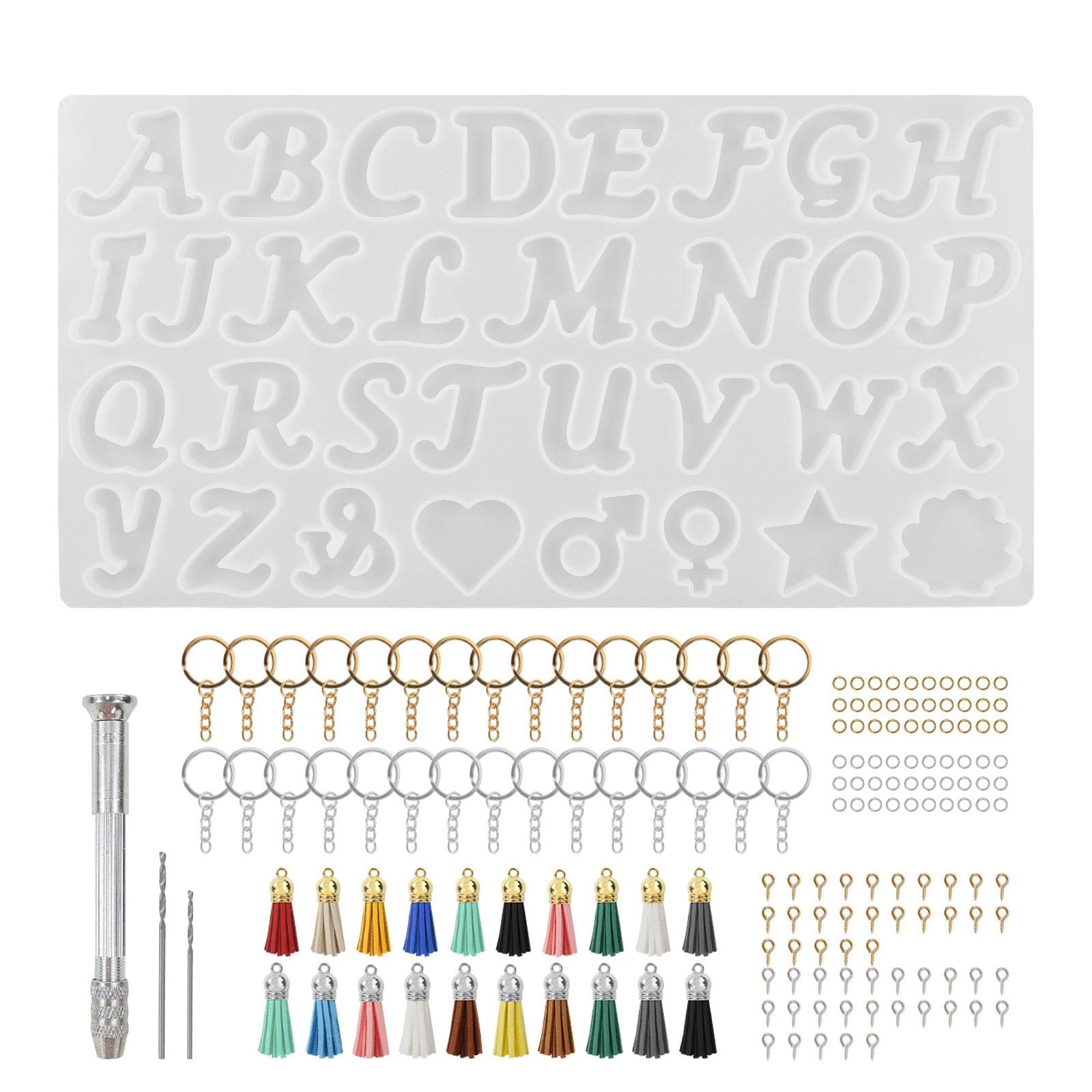 DIY Silicone Keychain Mold Set - Resin Drop Letter & Word Pendant Molds for Crafting Custom Keychains - Perfect for DIY Jewelry, Dessert Charms, and Personalized Gifts (English Alphabet Included)