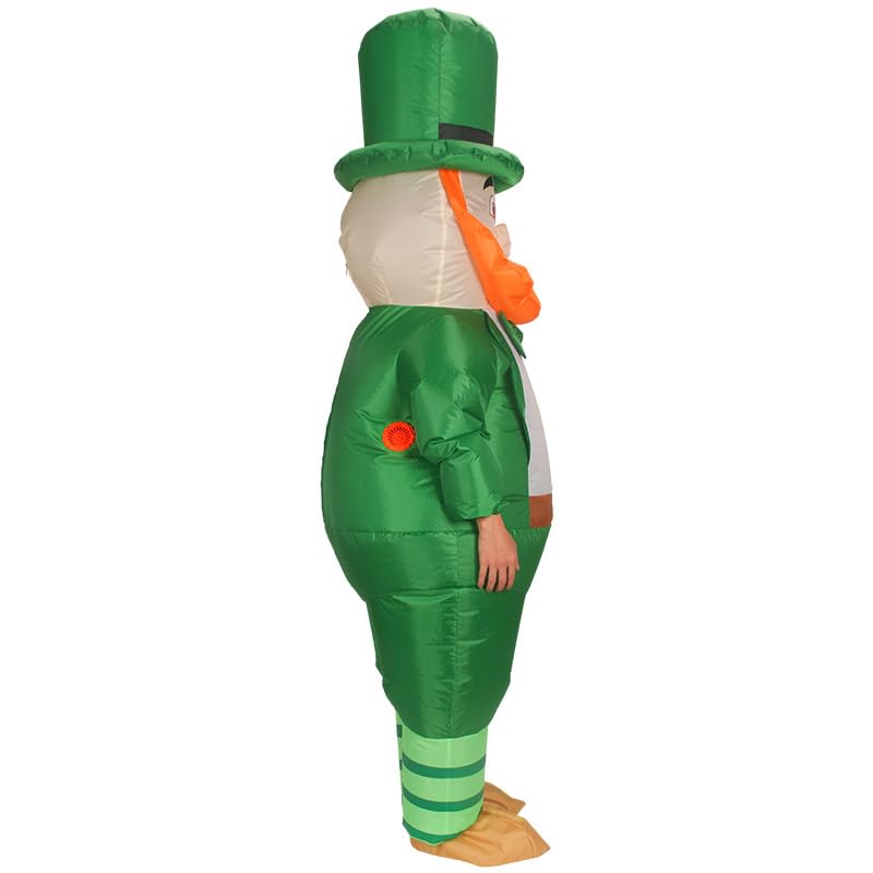 Adult Inflatable Leprechaun Costume for St. Patrick's Day - Green Blow Up Irish Outfit with Hat & Beard - Perfect for Parties, Parades & Festive Celebrations