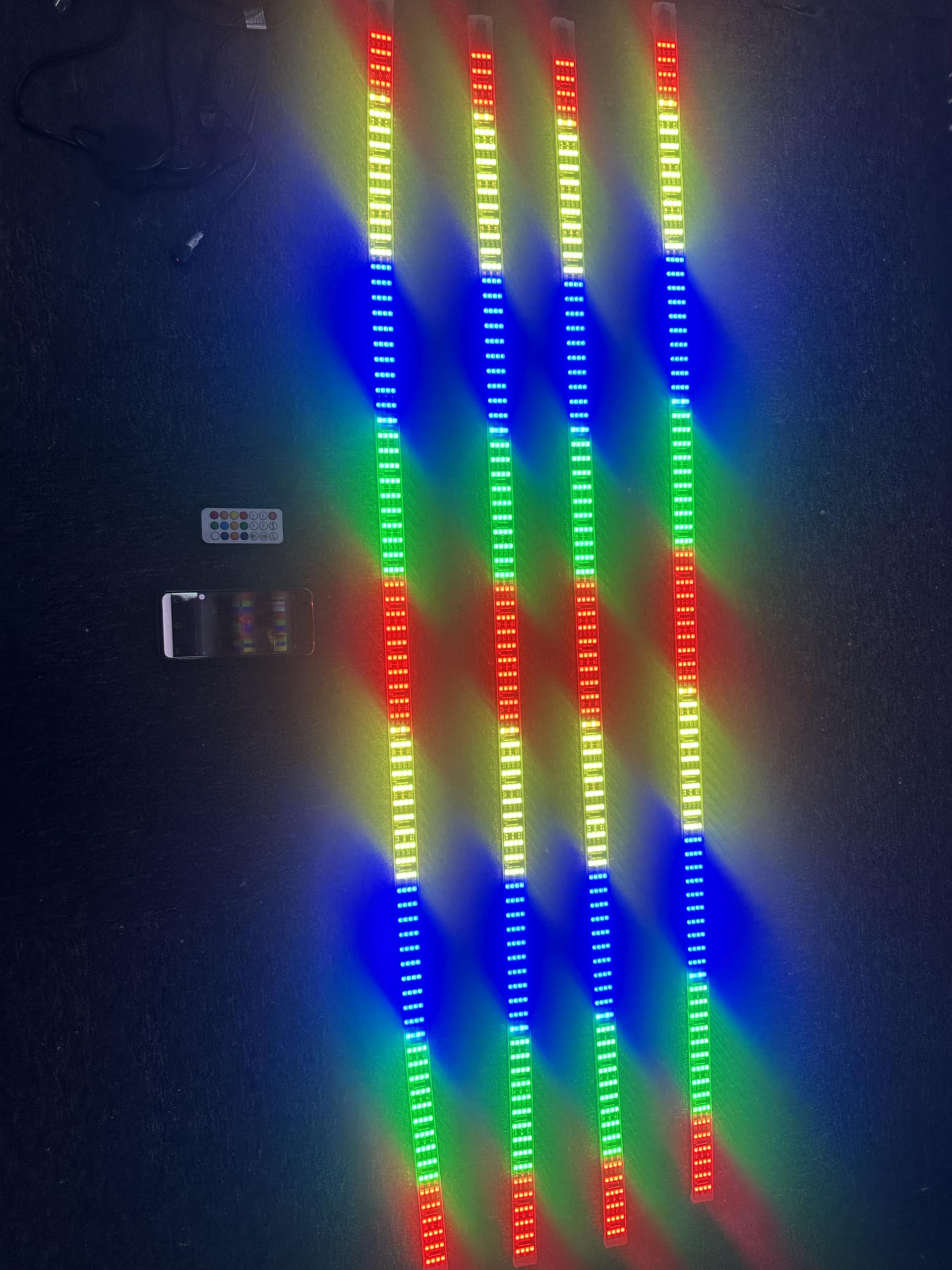 4PCS 4FT RGB LED Strip Lights with Dream Color Chasing - 36'' Underglow Light Kit for Cars, Trucks, Boats | Perfect for Interior Decoration, Hood Grill Lighting & Wheel Accents (15.5'' Fit)