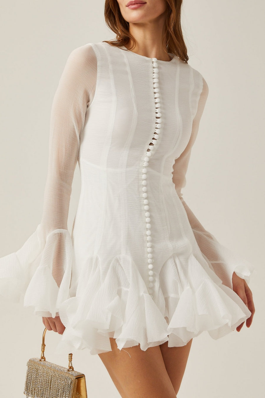 Alberta Semi-Sheer Ruffle Mini Dress - White | Flowy Summer Dress for Women | Perfect for Beach, Party & Date Night