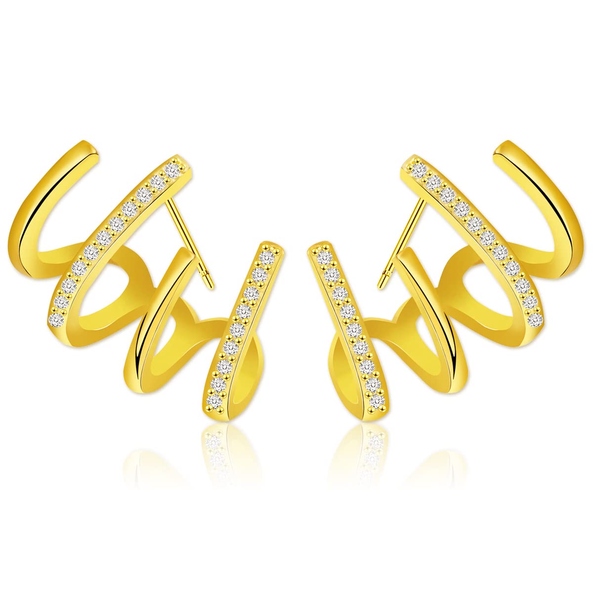 Zirconia Claw Cuff Earrings for Women & Girls - Sparkling Crystal Hoop Earrings with Four Prongs - Multiple Piercing Look - Perfect for Parties, Date Nights & Special Occasions