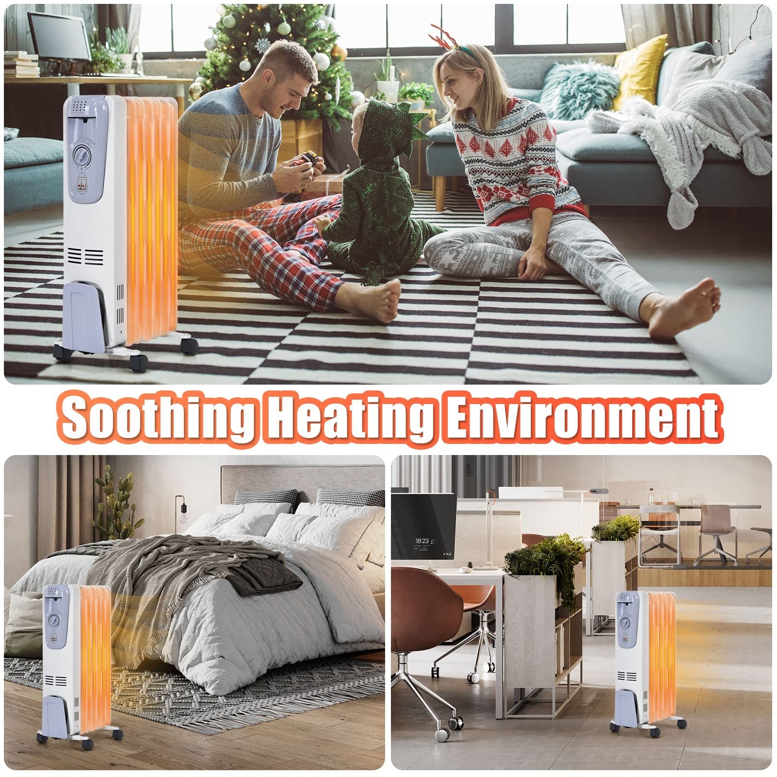 ARLIME 1500W Oil Filled Radiator Heater - Adjustable Thermostat Electric Space Heater with 3 Heat Settings, Overheat & Tip-Over Protection - Energy Efficient Indoor Heater for Home, Office, Bedroom & Living Room - Perfect for Winter Warmth & Energy Savings